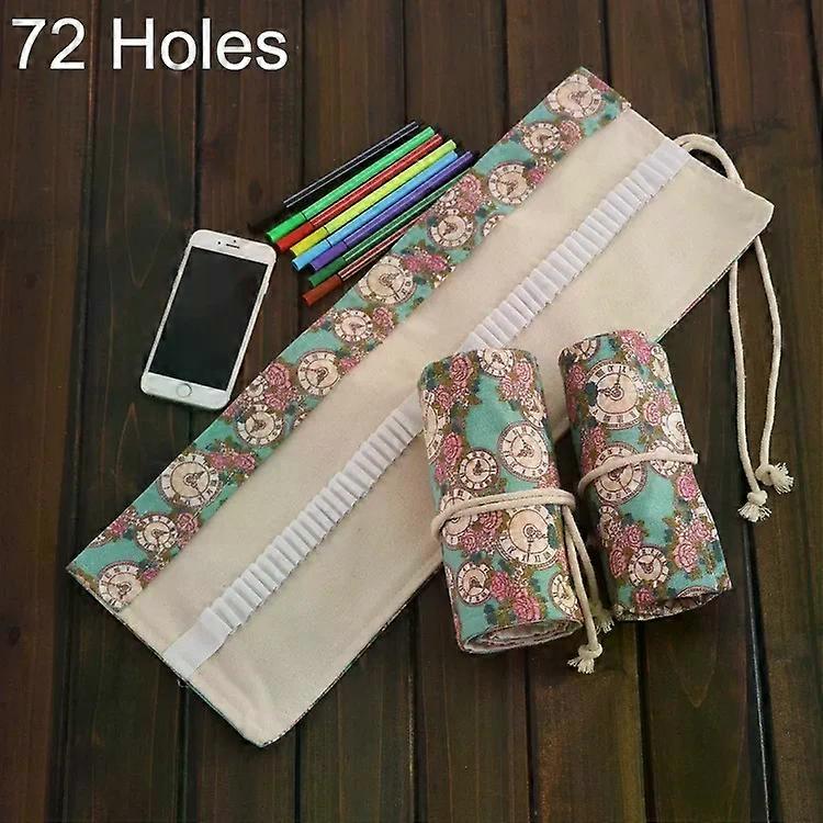 Rose Clock Print Pencil Case-72 Slots Canvas Pen Bag by