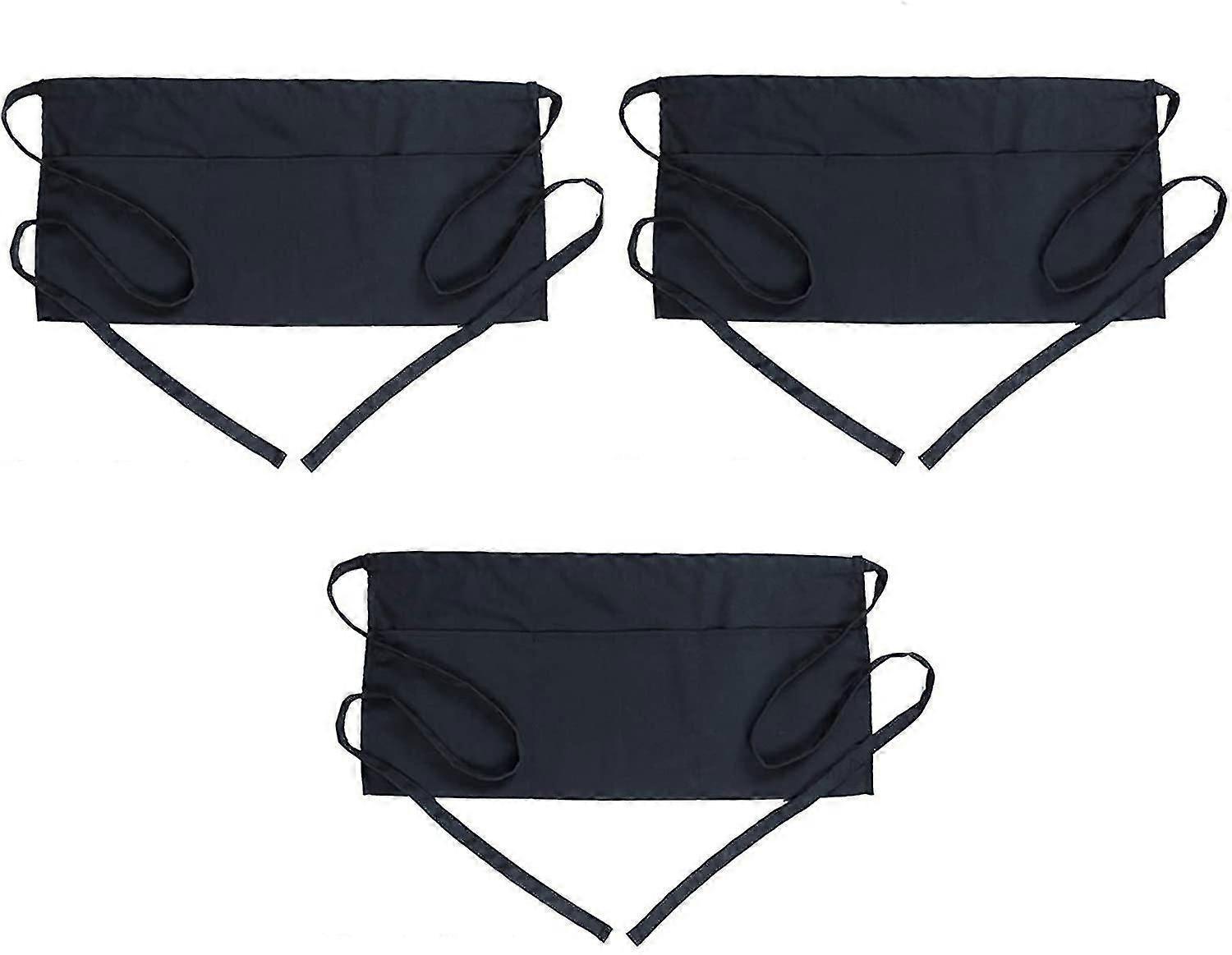 Waist Apron With 3 Pockets 3 Pack - Waitress Server Short Apron