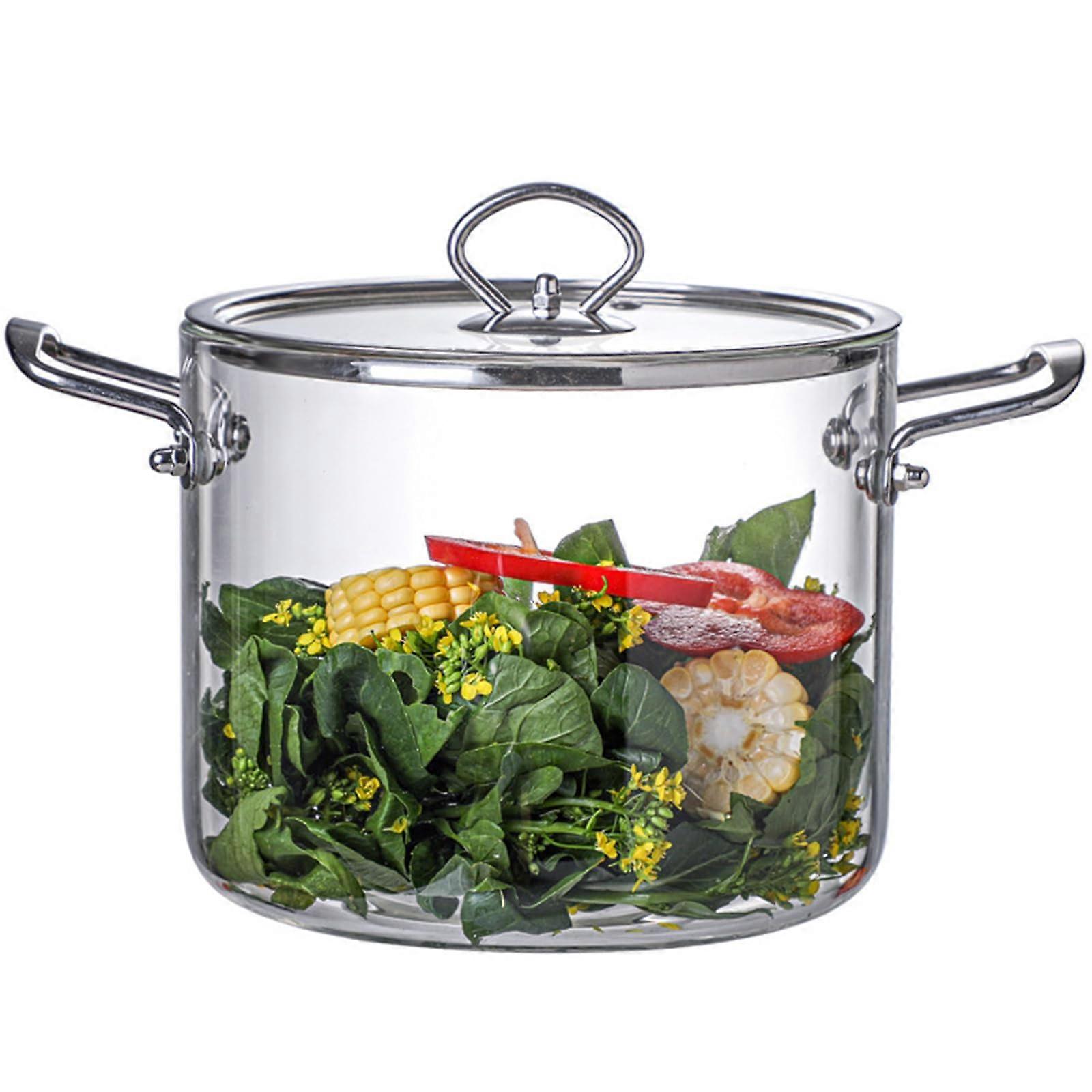 Glass Saucepan for Cooking, 4.5L Clear Borosilicate Glass Pot with Lid and Steel Handle, Stovetop Compatible Cookware