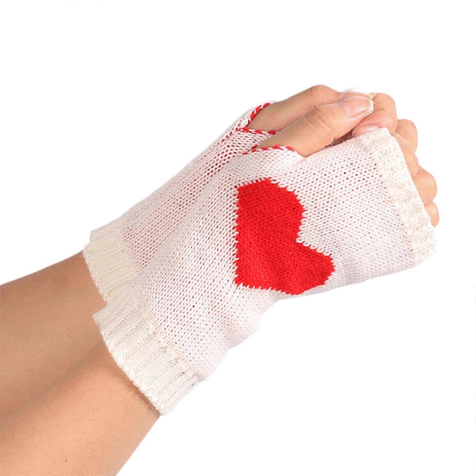 Gants demi-doigt pour la frappe Gants en tricot d’hiver avec trous pour le pouce Femmes Mitaines demi-doigt Gants longs chauds extensibles Blanc