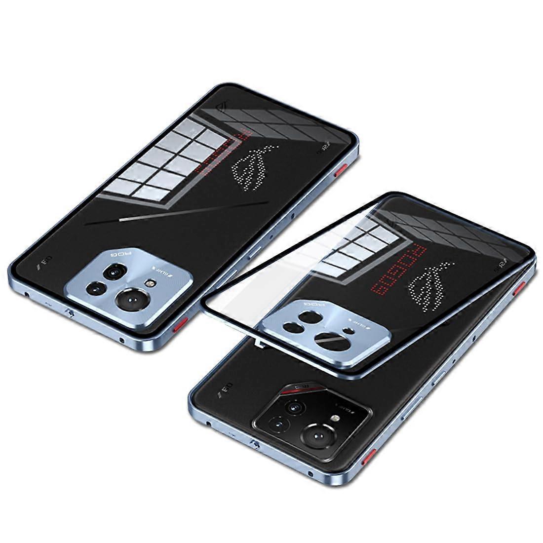 Case for ROG Phone 9 & 9 Pro 5G with Screen Protector, Metal Frame and Clear Tempered Glass Back, Blue Color