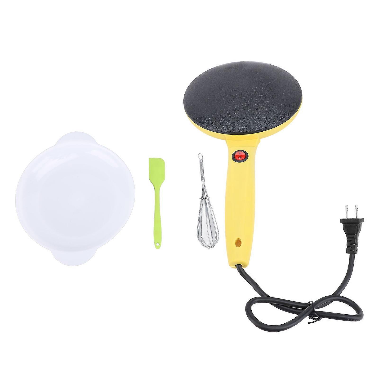 Electric Automatic Temperature Control Non Stick Dipping Plate 8 Inch Crepe Maker Machine with Egg Whisk Silicone Spatula Yellow Base