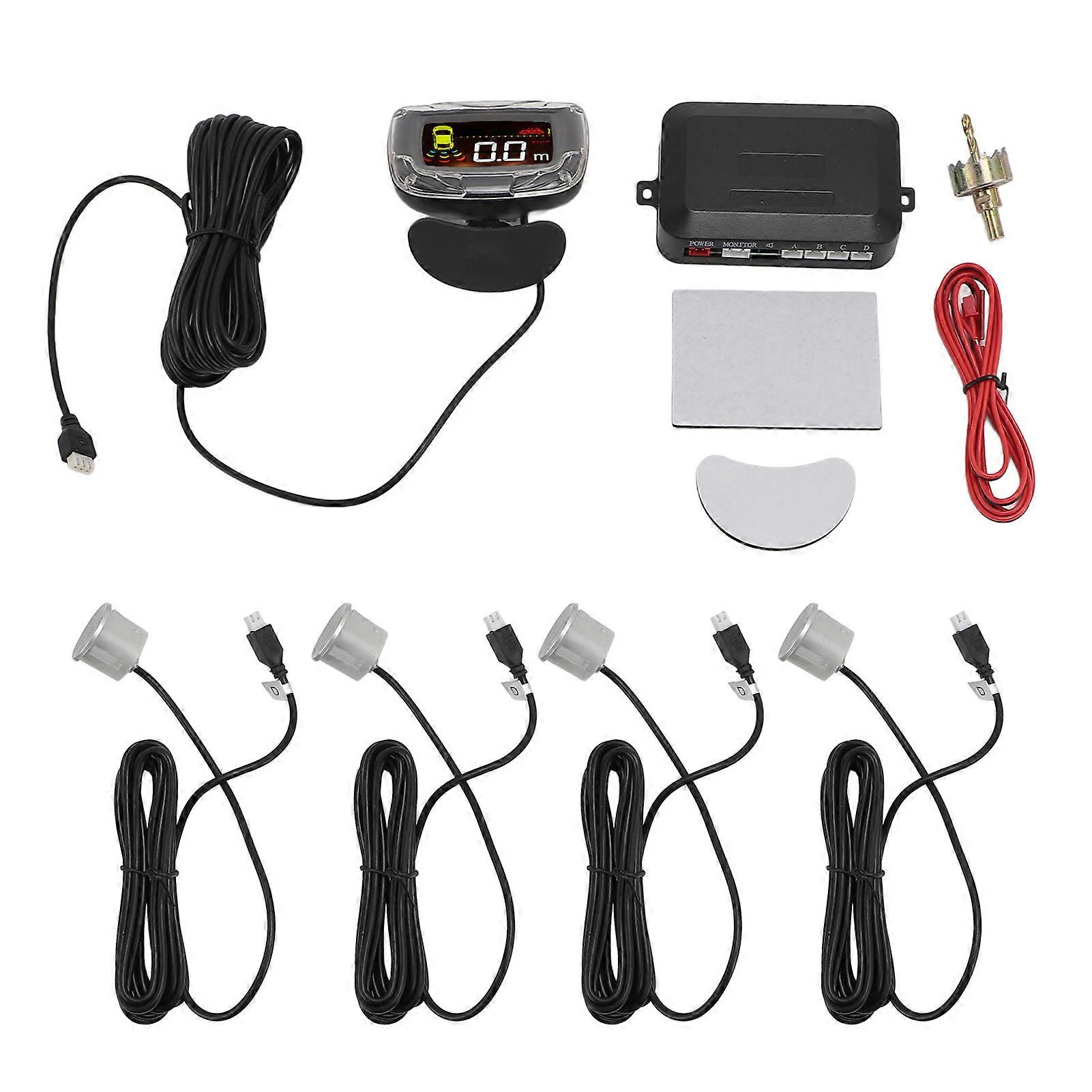 Car Reverse Backup System with 4 Sensors LCD Distance Display Parking Assistance Warning Lights Radar