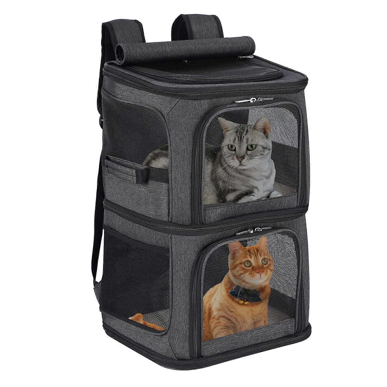 2-in-1 Double Pet Carrier Backpack for Small Cats and Dogs, Lightweight, Super Ventilated, Portable Travel Bag in Black