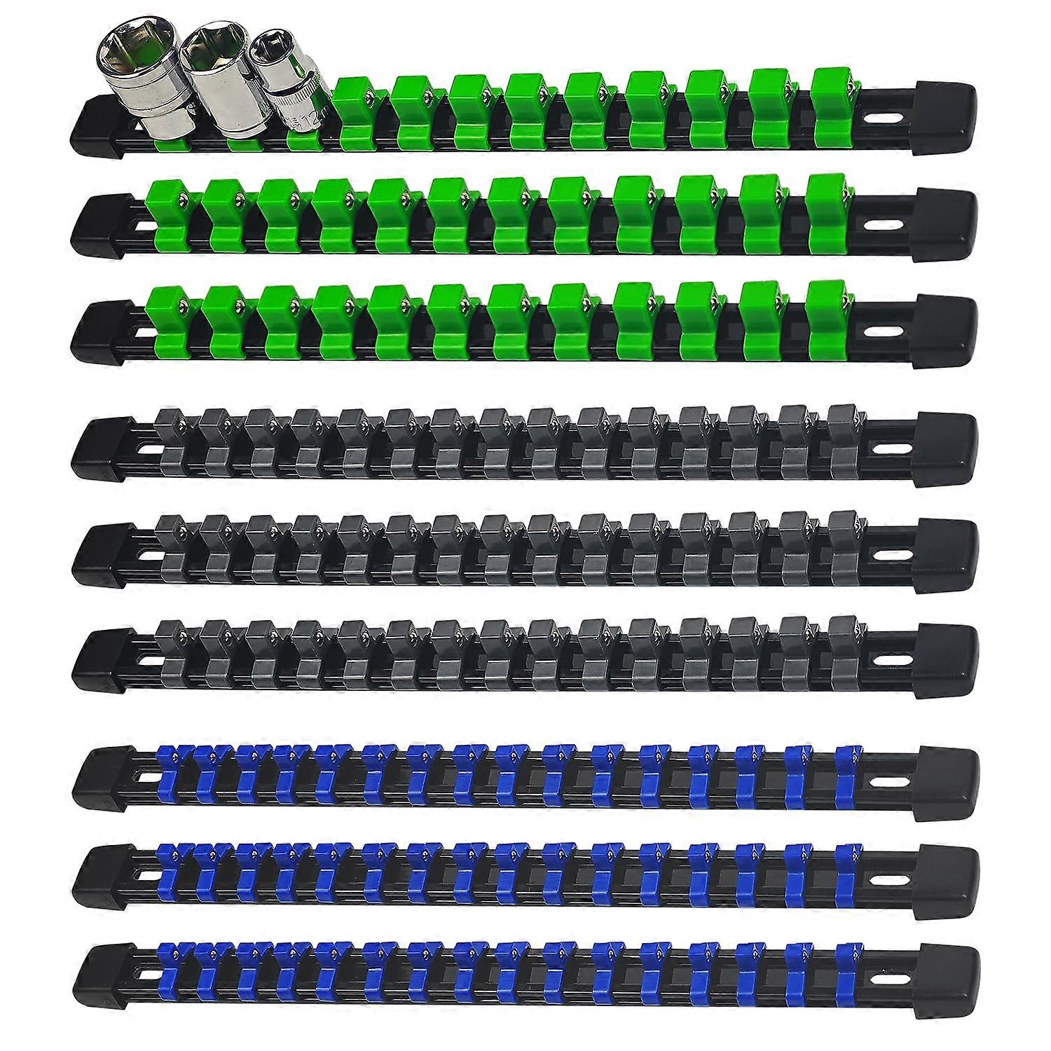 SUNHZMCKP 9Piece Socket Organizer 1/4 Inch, 3/8 Inch Inch 1/2 Drive Socket Racks with 129 Clips