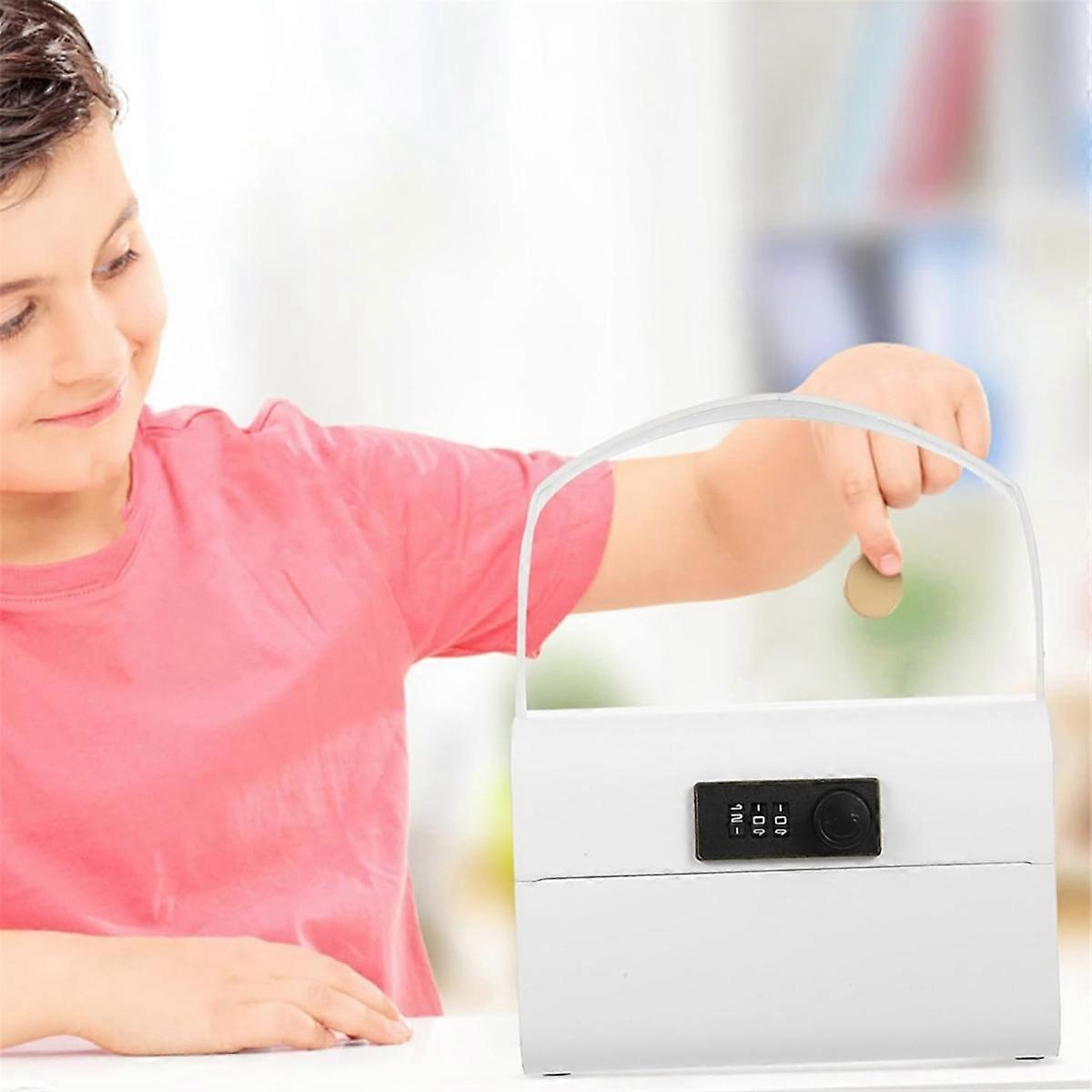 5～12歳のお子様向け貯金箱、持ち運びに便利な子供用安全貯金箱（ホワイト）