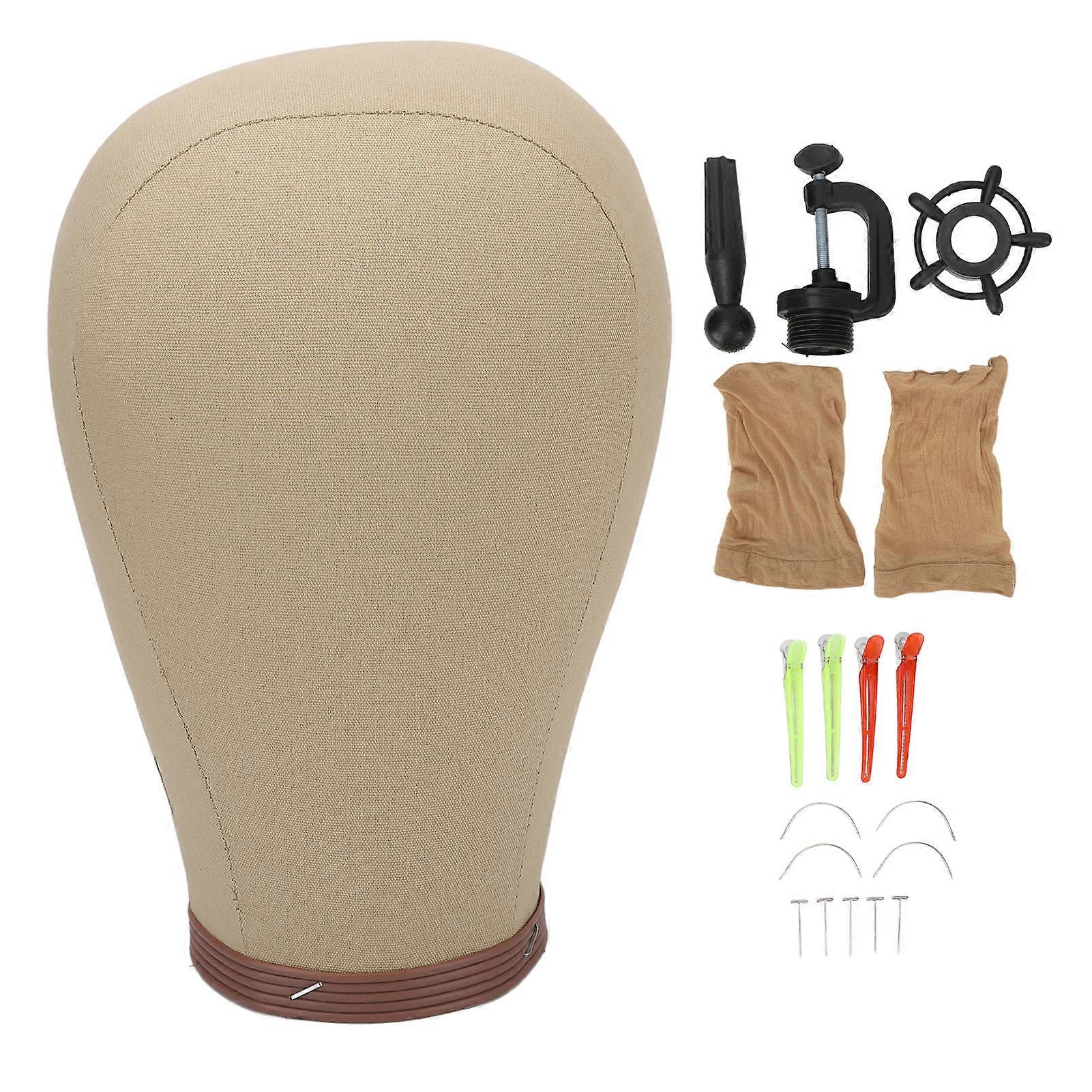 Canvas Block Head Set with Stand Needleable for Making Wigs Display Styling Mannequin 21in