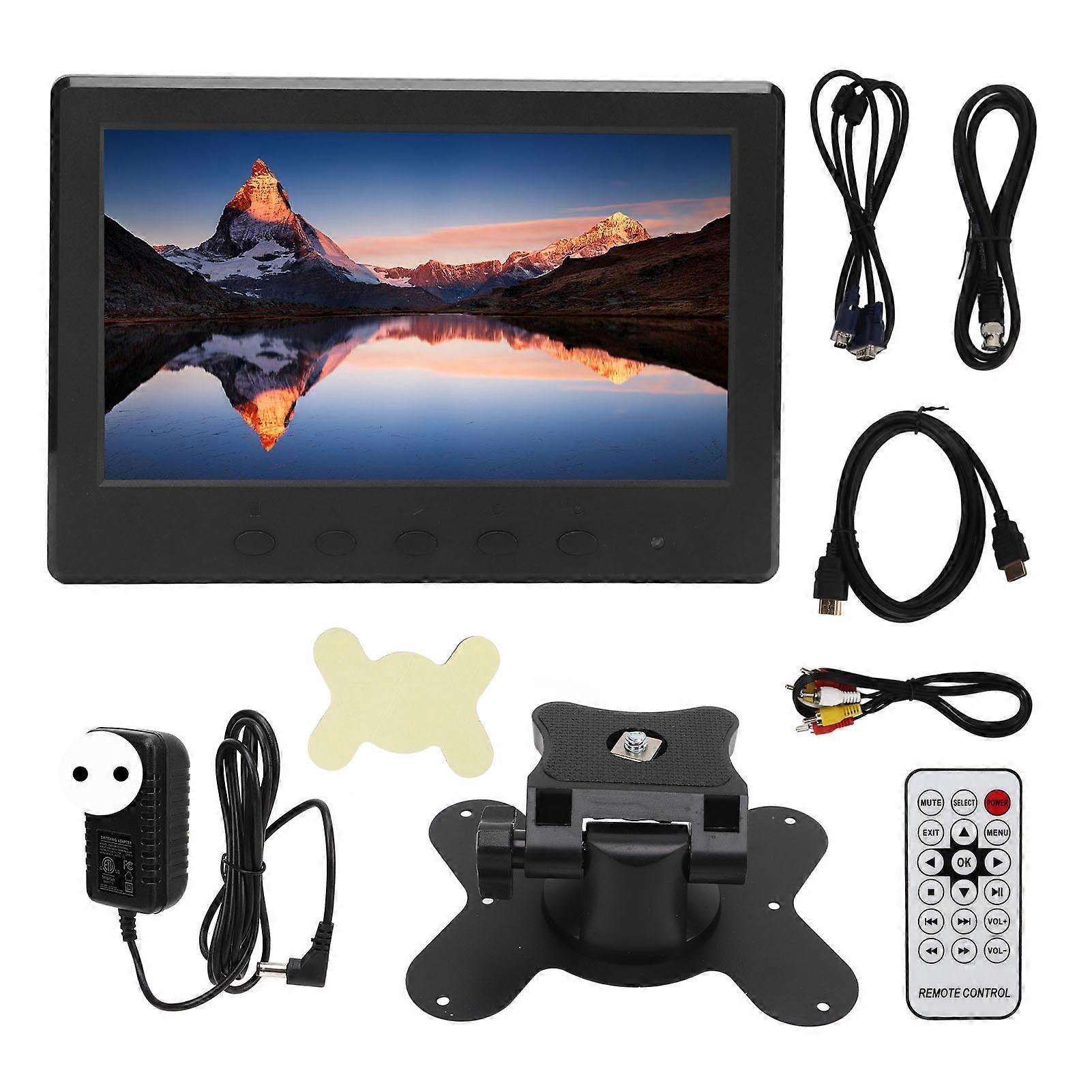 7 Inch TFT LED Monitor VGA HD Multimedia AV BNC USB DC Input Portable HD Color Display with Speaker Remote Control 100‑240V