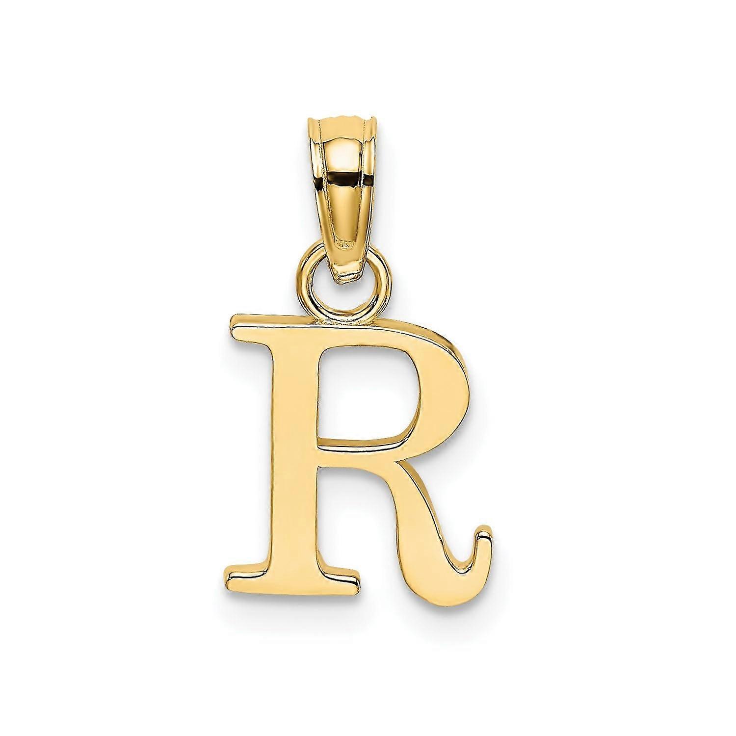 10K Yellow Gold Letter R Initial Pendant, Block Font Style, 13x10mm Custom Jewelry Gift for Her