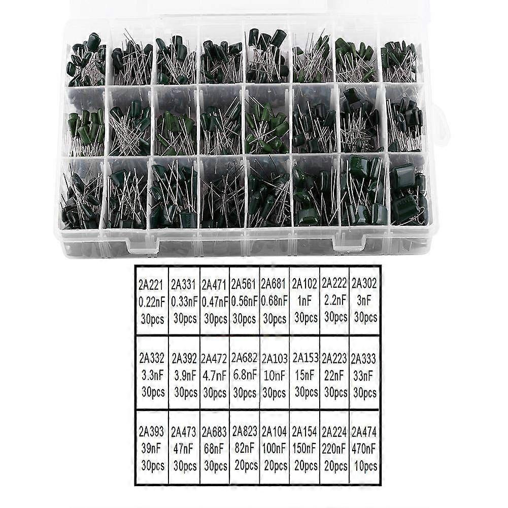 660pcs 24 Values Capacitor 100V 0.22nF to 470nF Capacitor Kit Capacitors