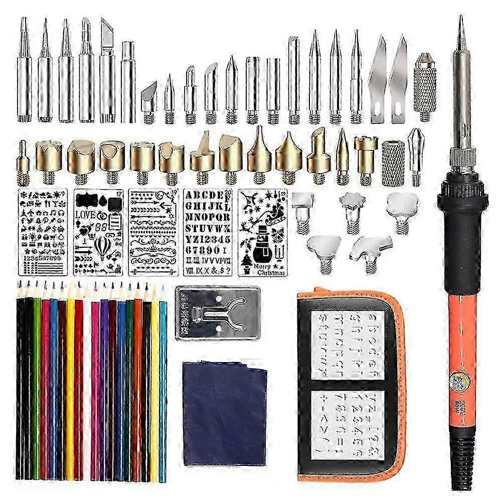 Pyrography Set Electric Soldering Iron Carving Tip Adjustable Temperature Wood Burning Kiteu Plug 220v