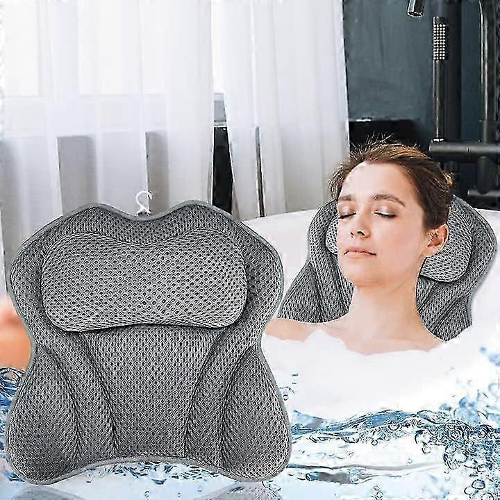 バスピロー、スパピロー、ジャグジー、ホットタブ、(グレー)用の滑り止めと強力な吸盤6つ付き4Dバスタブ枕