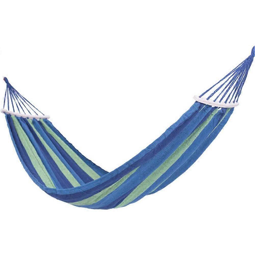 Double Size Outdoor Canvas Hammock with Wooden Spreader Bars 280 x 180 cm Max Load 300 kg Includes Carry Bag Ideal for Yard Camping Beach Patio Blue