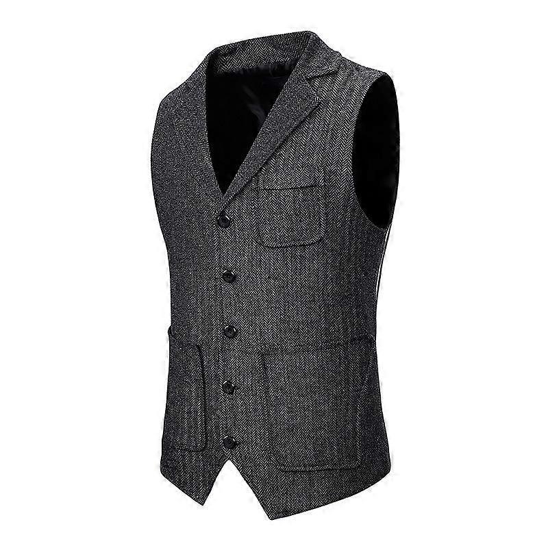 Herringbone Tweed Waistcoat Single-breasted Lapel Vest Men's Suit Jacket Clothing Plus Size