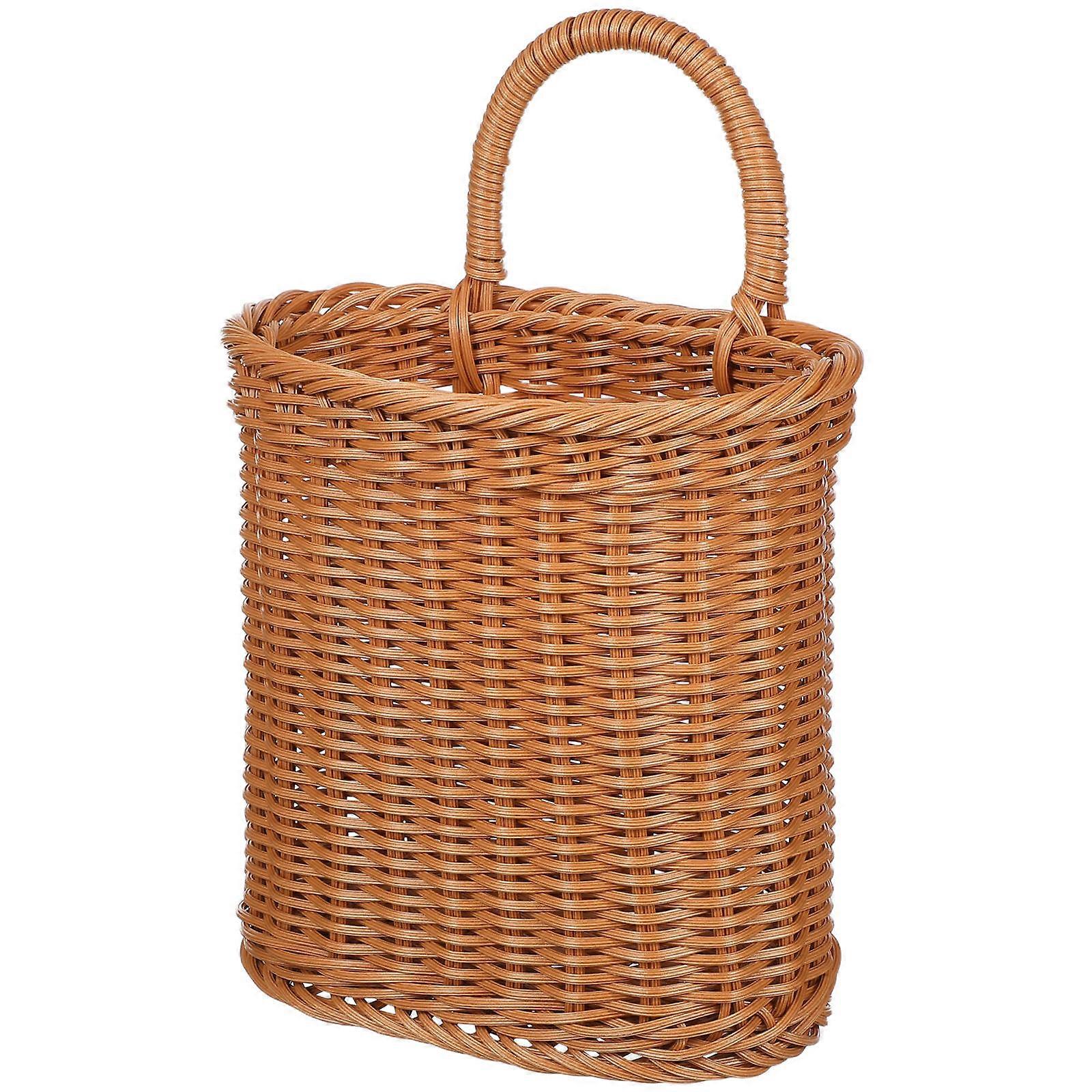 Plastic Woven Wall Hanging Basket Handmade Storage Container for Garlic, Vegetables, Fruits, and Snacks – Stylish Kitchen Bathroom Organizer with