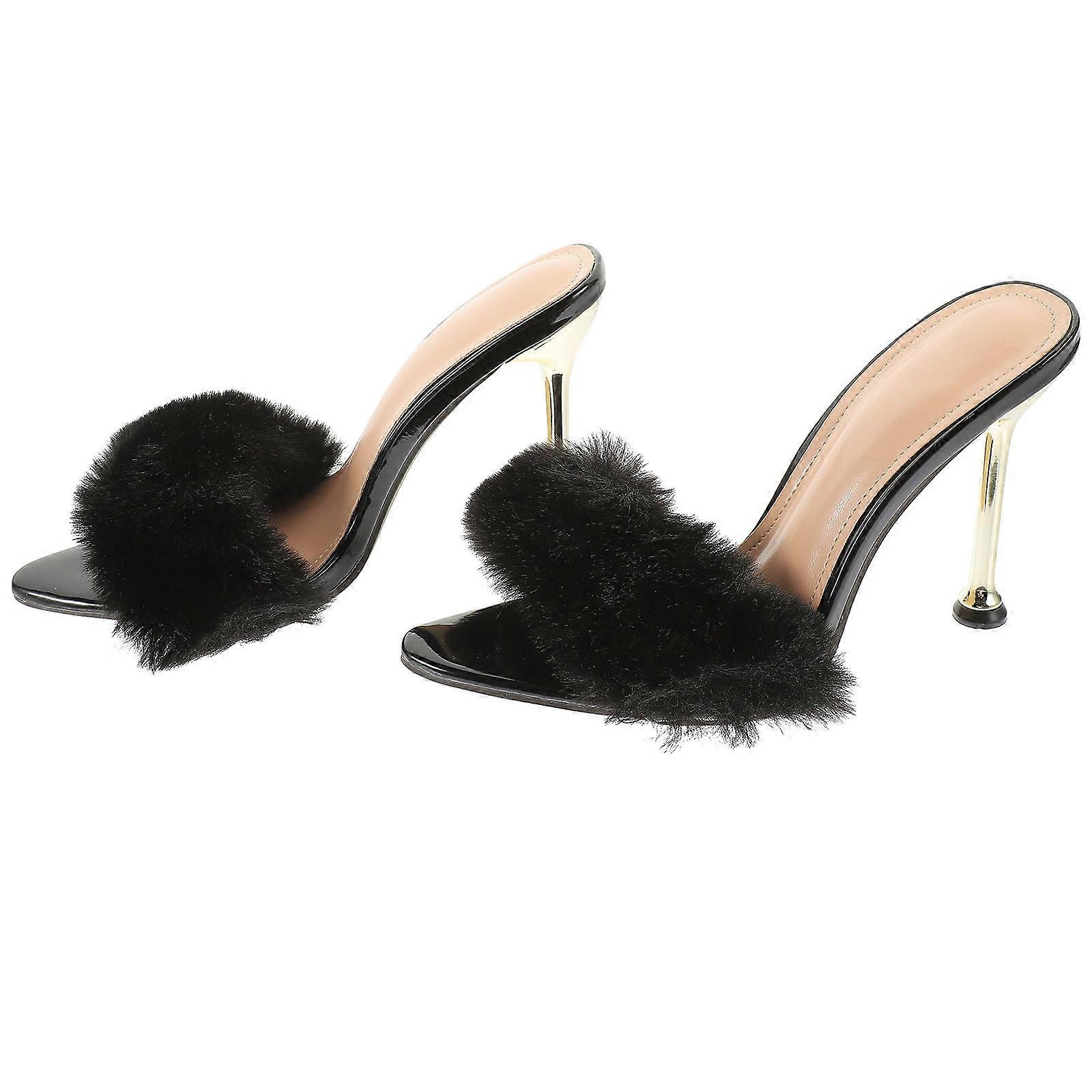 Chic Heeled Sandals for Women Elegant Pointed Toe, Lightweight & Comfortable Fluffy Style Perfect for Fashion & Parties