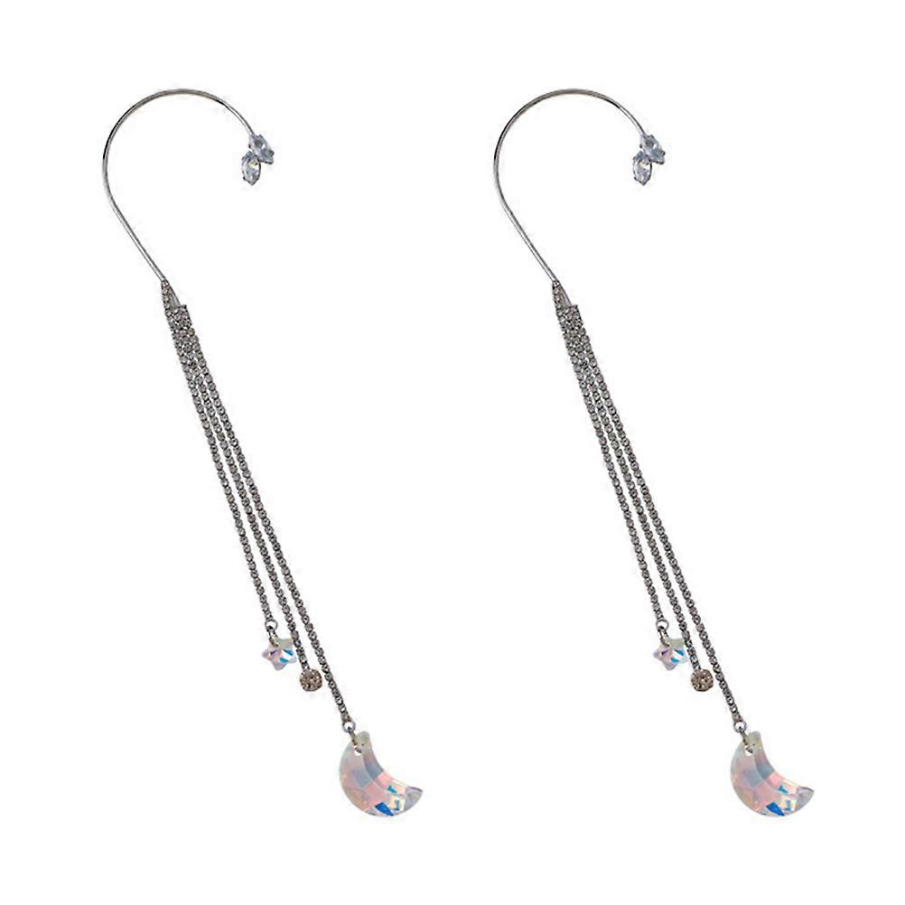 Rhinestone Ear Cuffs Tassels Shiny No Piercing Clip On Earring Ornament For Women Assorted Color 12x5cm 2Set