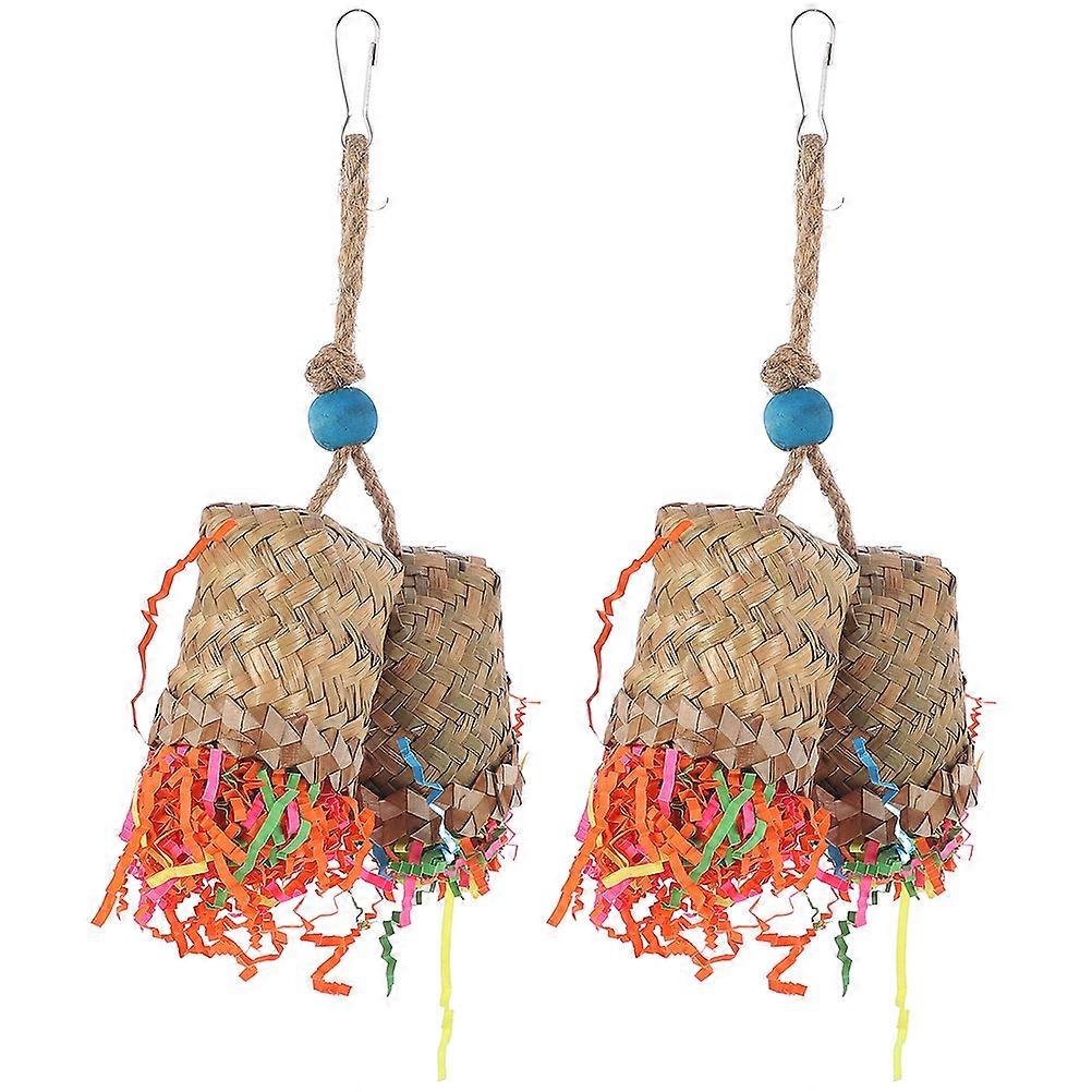 2pcs Durable Parrot Chewing Toys for Bird Cage – Bright Hanging Leaf Design for Fun and Stimulation