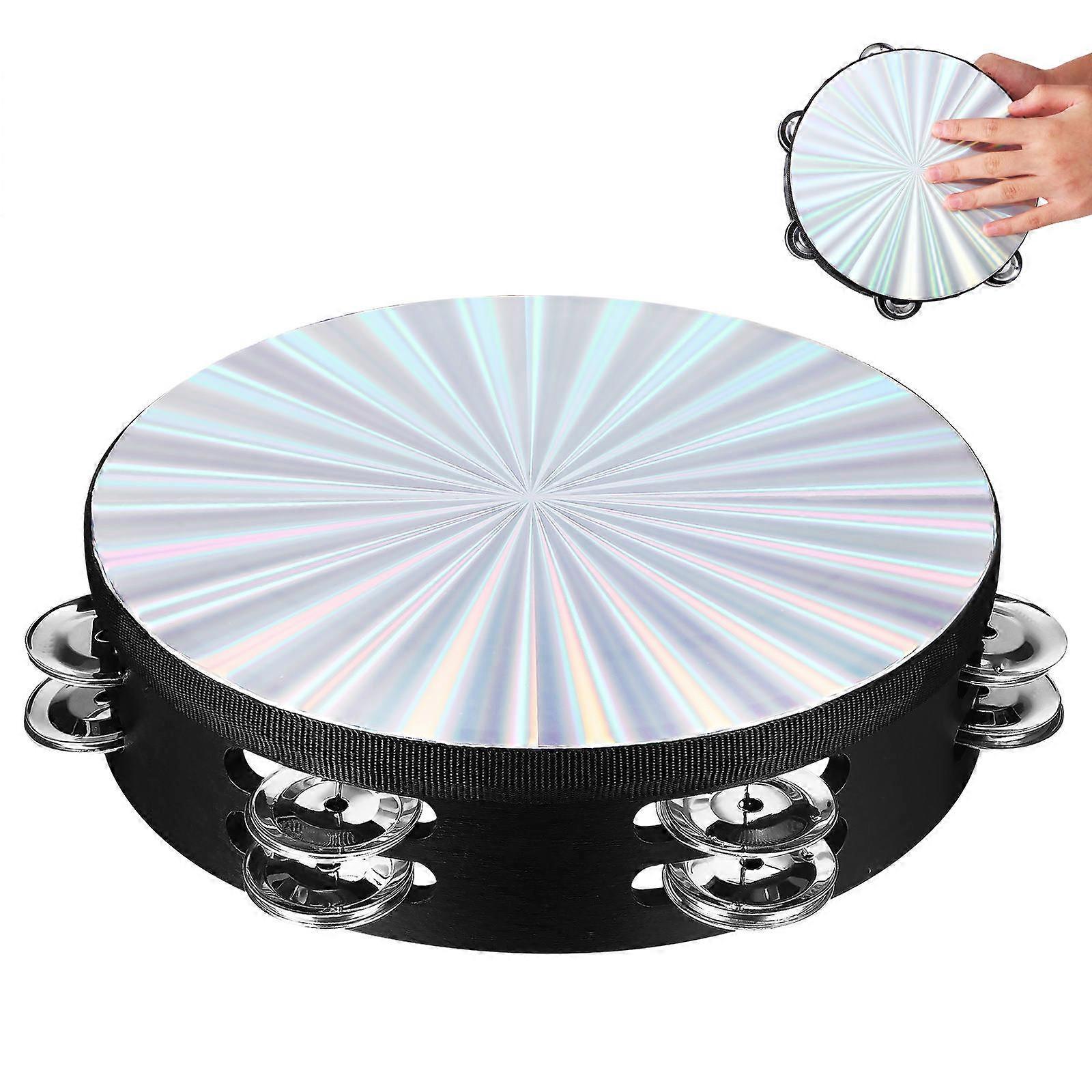 Double Row Handheld Tambourine with Stainless Steel Bells, Lightweight Durable Frame, Portable Percussion Instrument for Stage Performance and Family