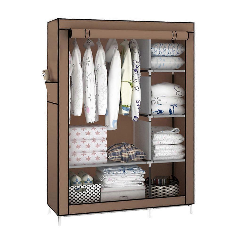 Closet Organizers and Storage Portable Wardrobe with Rectangular Shape for Dormitory Fabric and Metal Material Movable Storage Organizer Coffee 1Pack