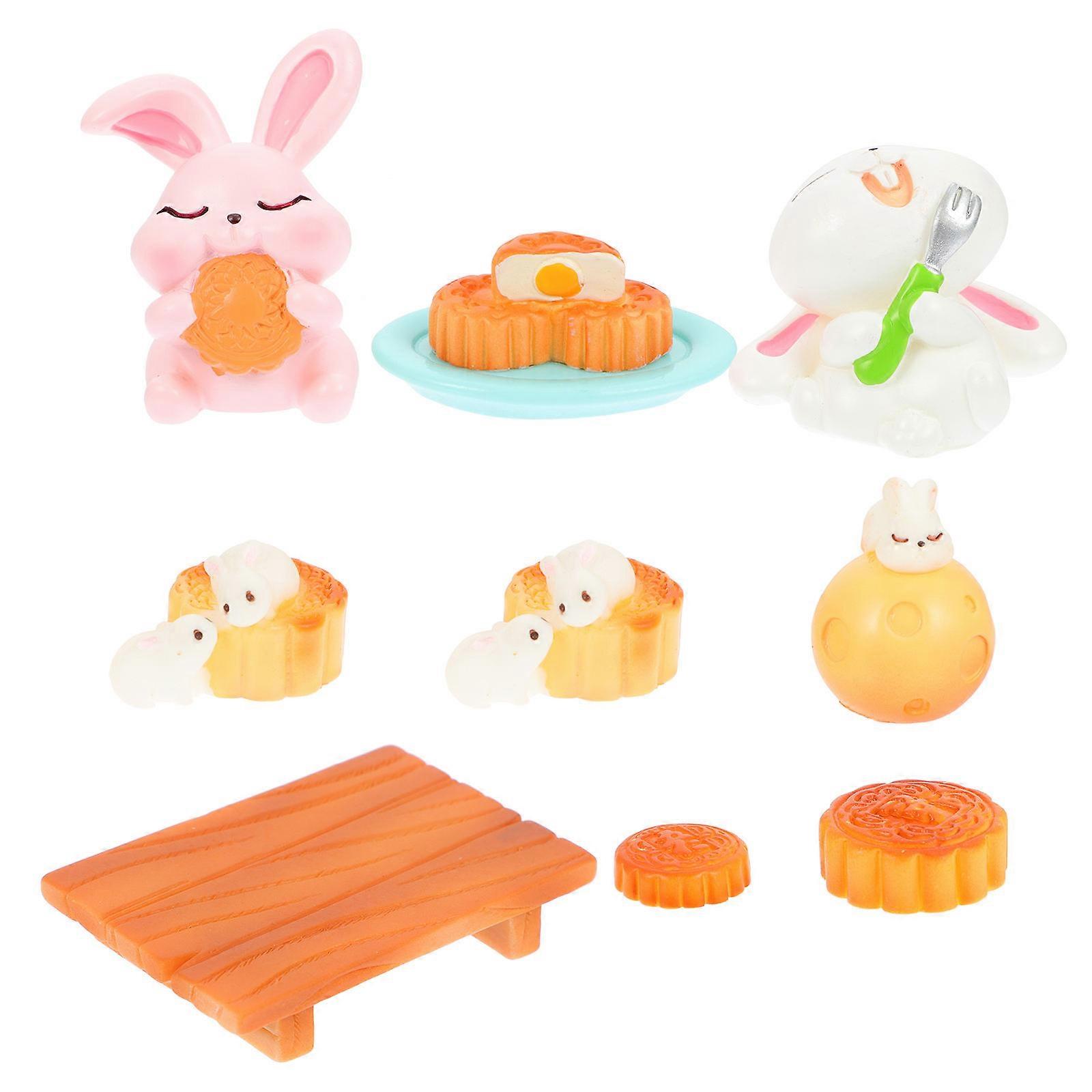 Resin Bunny Figurine Rabbit Decoration Animal Model Home Decoration Desktop Adornment 0.90X0.75X0.75in 1 Set