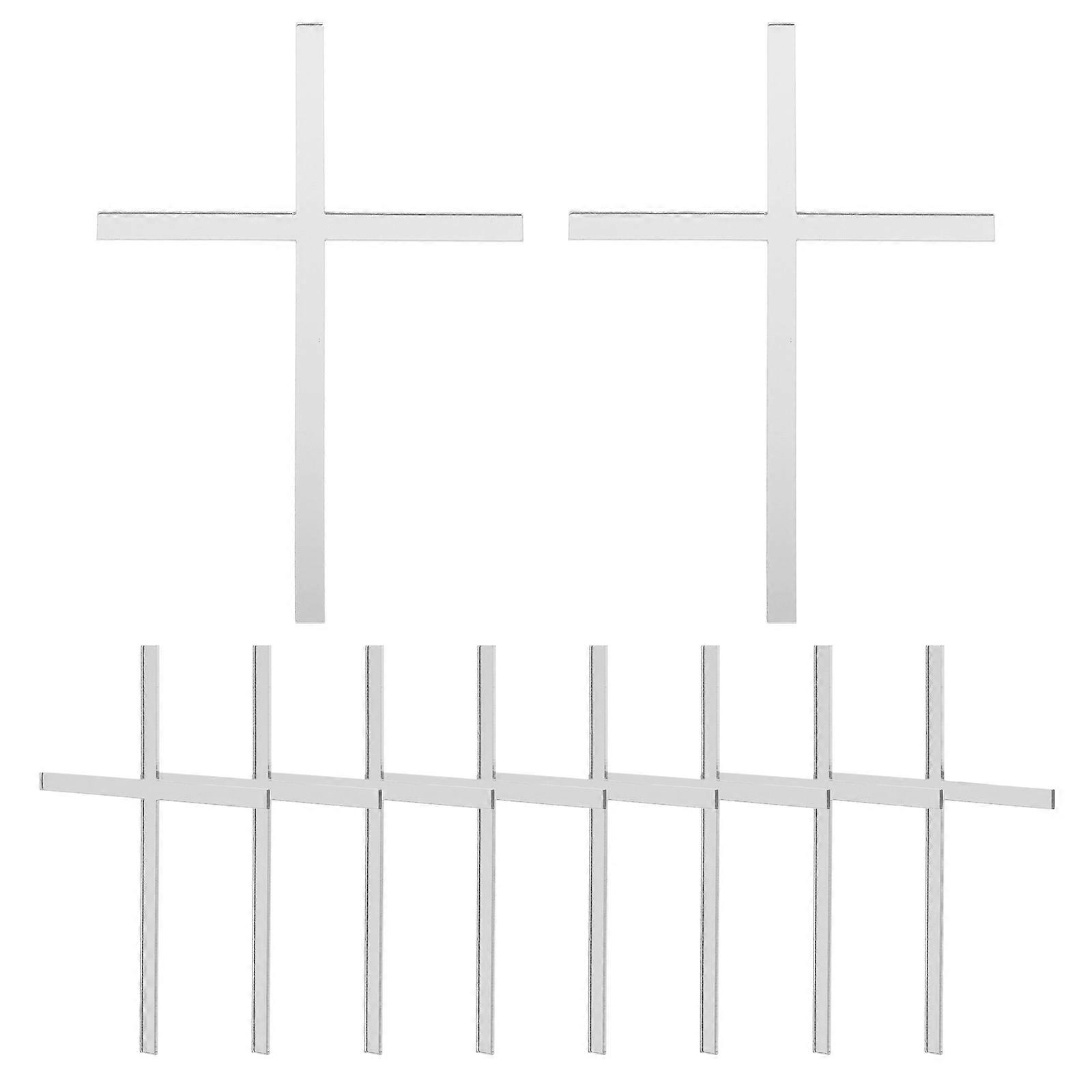 Cross Cake Decorations Acrylic Cupcake Toppers Baptism Parties Silver 10Pack