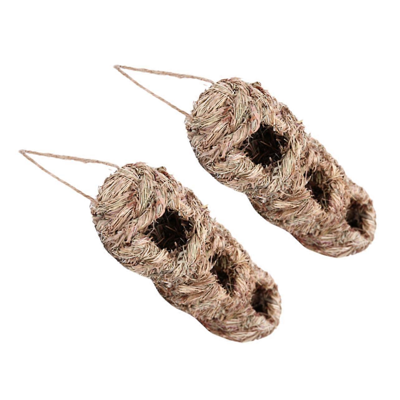 2 PCS Straw Bird Nest Hanging for Birds Tree Decoration Handwoven Bird Breeding Nesting Site Natural Material 10cm