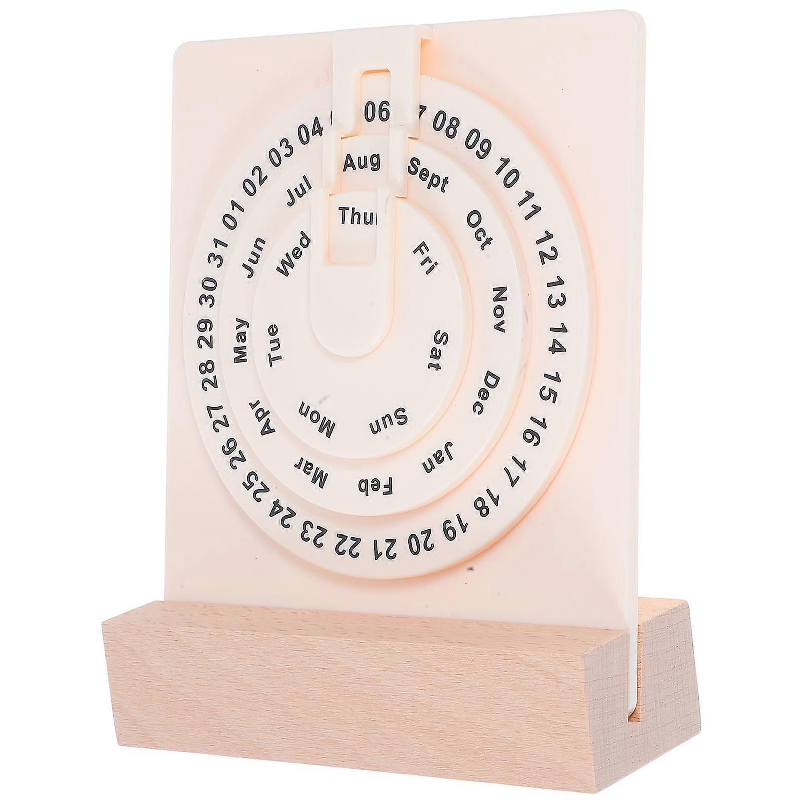 Creative Wooden Flip Calendar Wooden Flip Calendar Rotary Shape For Home Decoration And Office Use Beige 16.20X13.50X4.60CM Time Checking 1Set