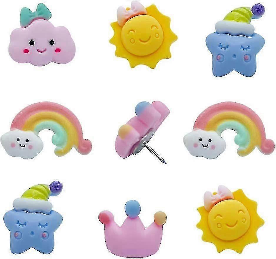 Cute Rainbow Clouds Sun Crown Resin Cork Thumbtack