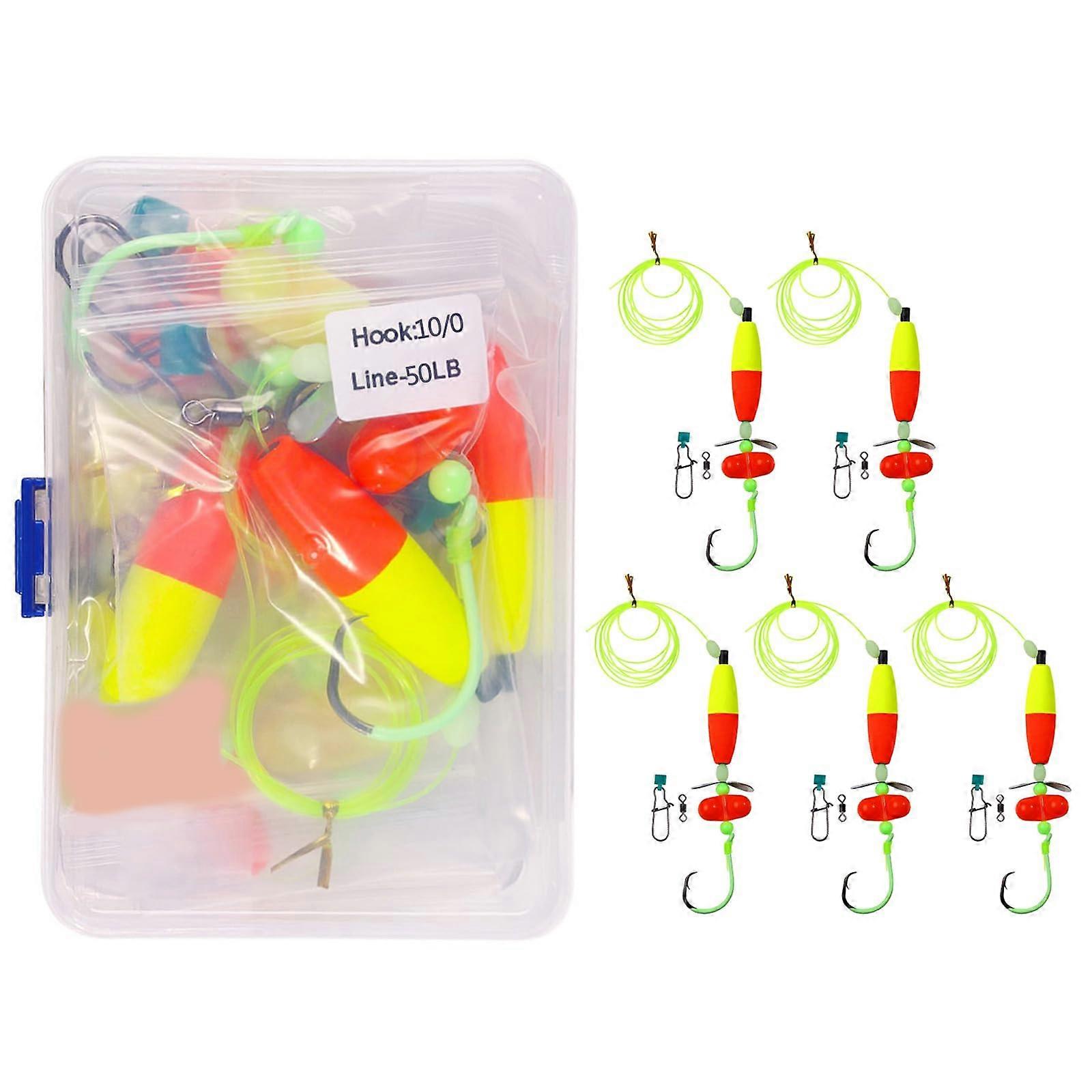 5 pieces catfishing equipment fishing bobbers 6/0 8/0 10/0 hooks catfishing rattles floater tackle rigs