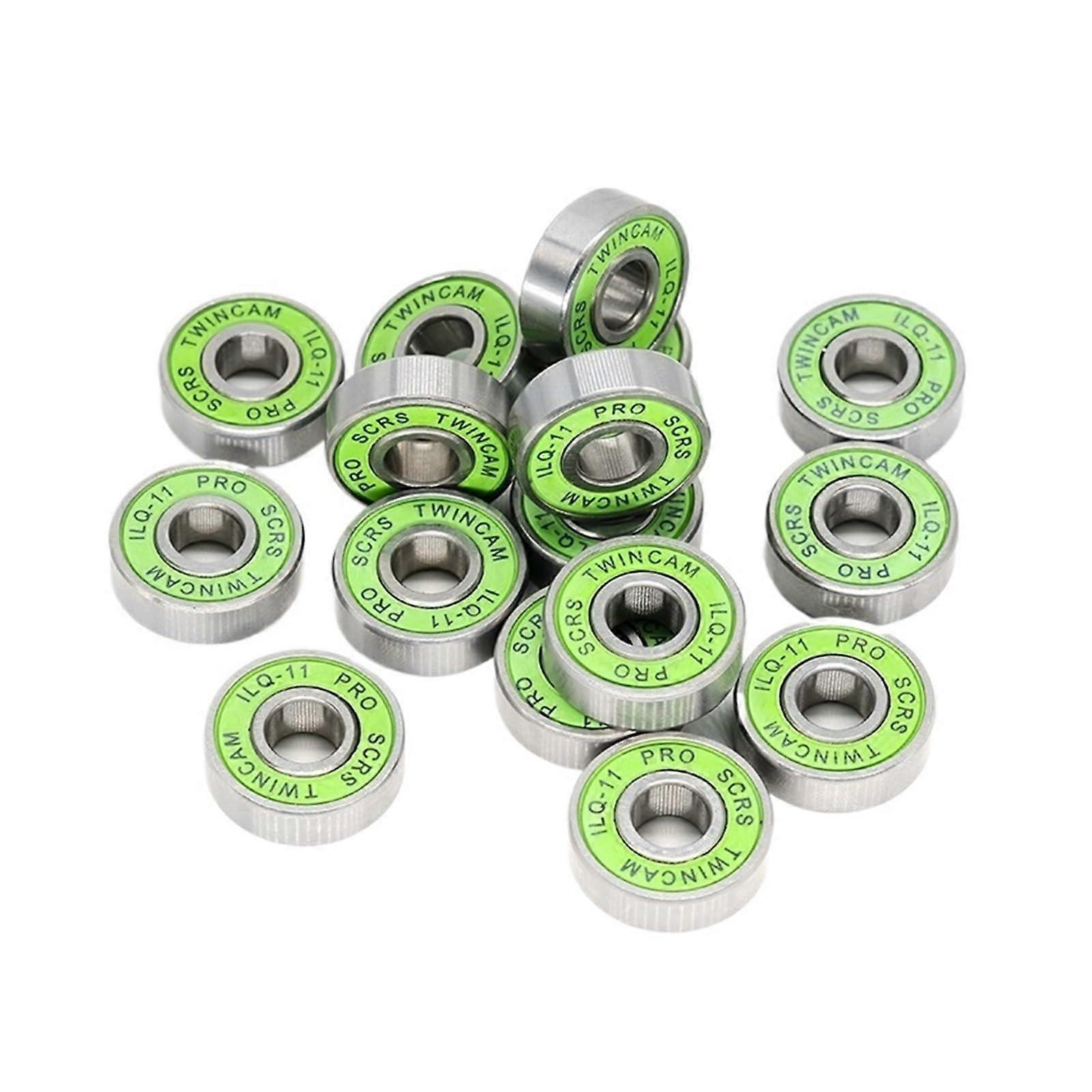 608 RS Bearings ILQ-11 8 x 22 x 7 for Longboard and Inline Skates, Green, Smooth Roller Skate Wheel Bearings, 8 Pieces