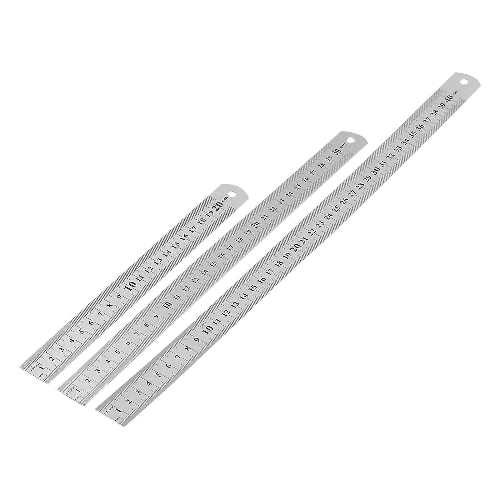 Multi Functional Drawing Ruler Metal Ruler for Home Use Office Use School Use 40cm Silver 3Pcs