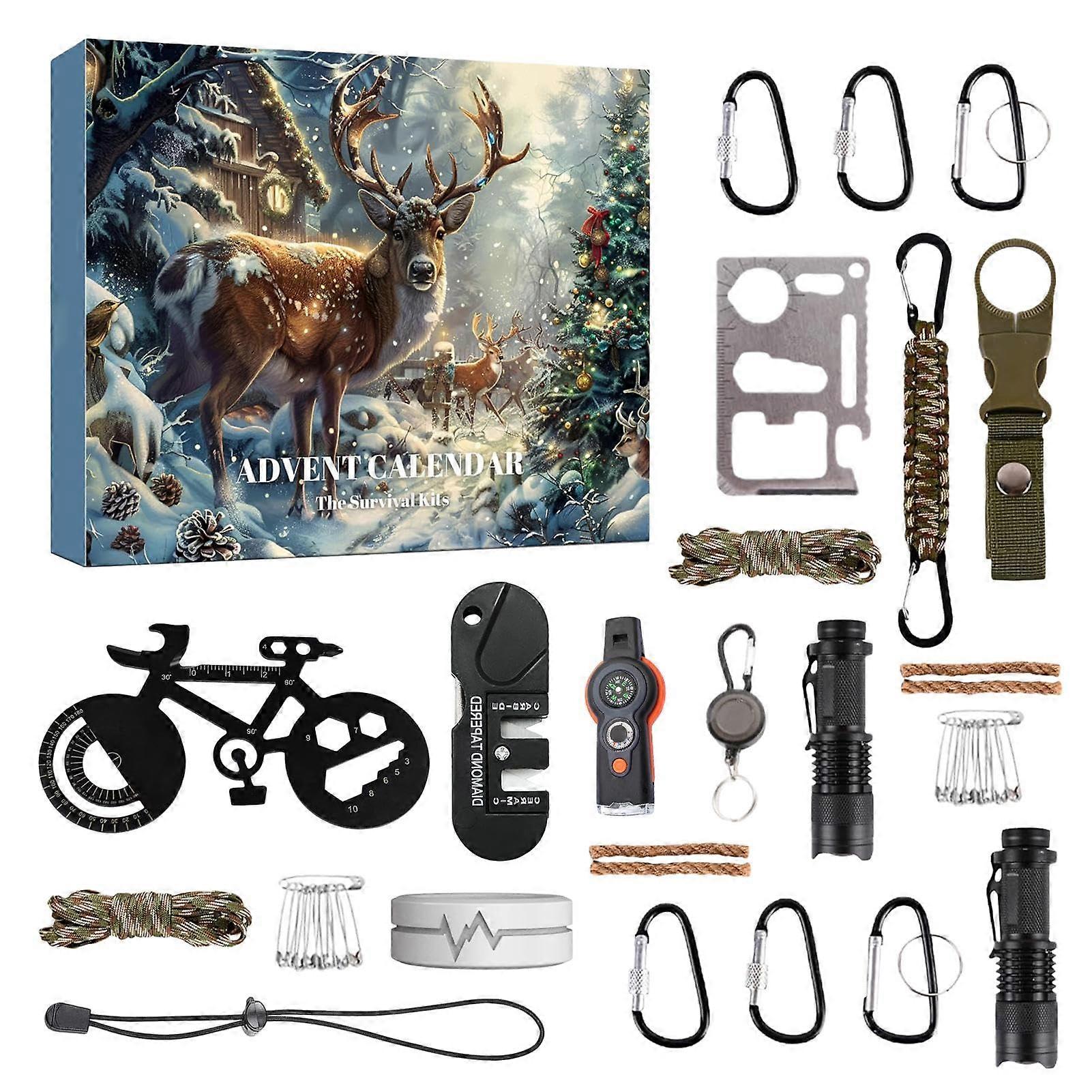 Survival Kit Advent Calendar 2024 for Men, 24-Day Countdown with Camping Tools for Adults and Teens