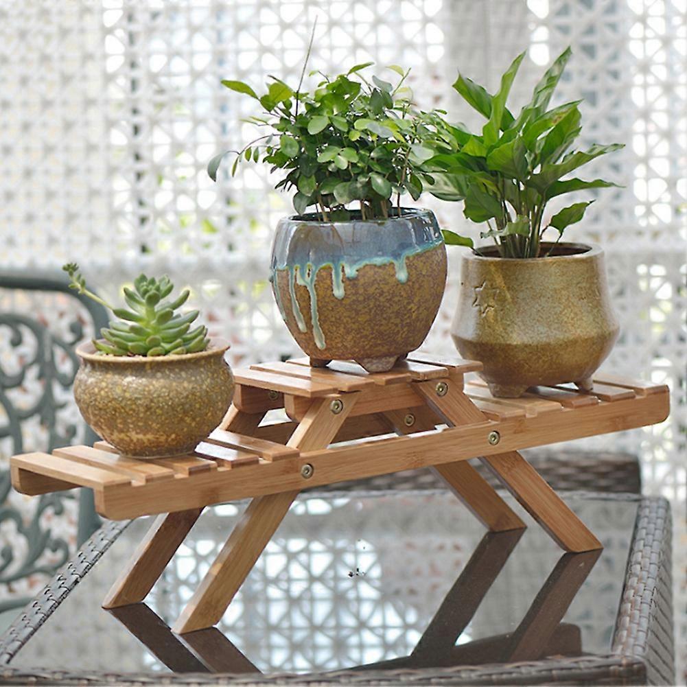 Wooden Standing Foldable 2-layered Potted Plant Flower Shelf Storage Rack Garden