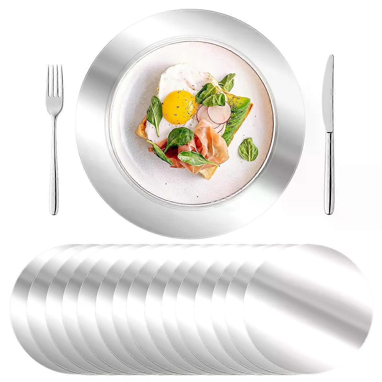 12pcs sets de table ronds dorés, sets de table en papier jetables de 13 pouces de diamètre pour table à manger, miroir de table sets de table dorés / argentés, anniversaire de mariage