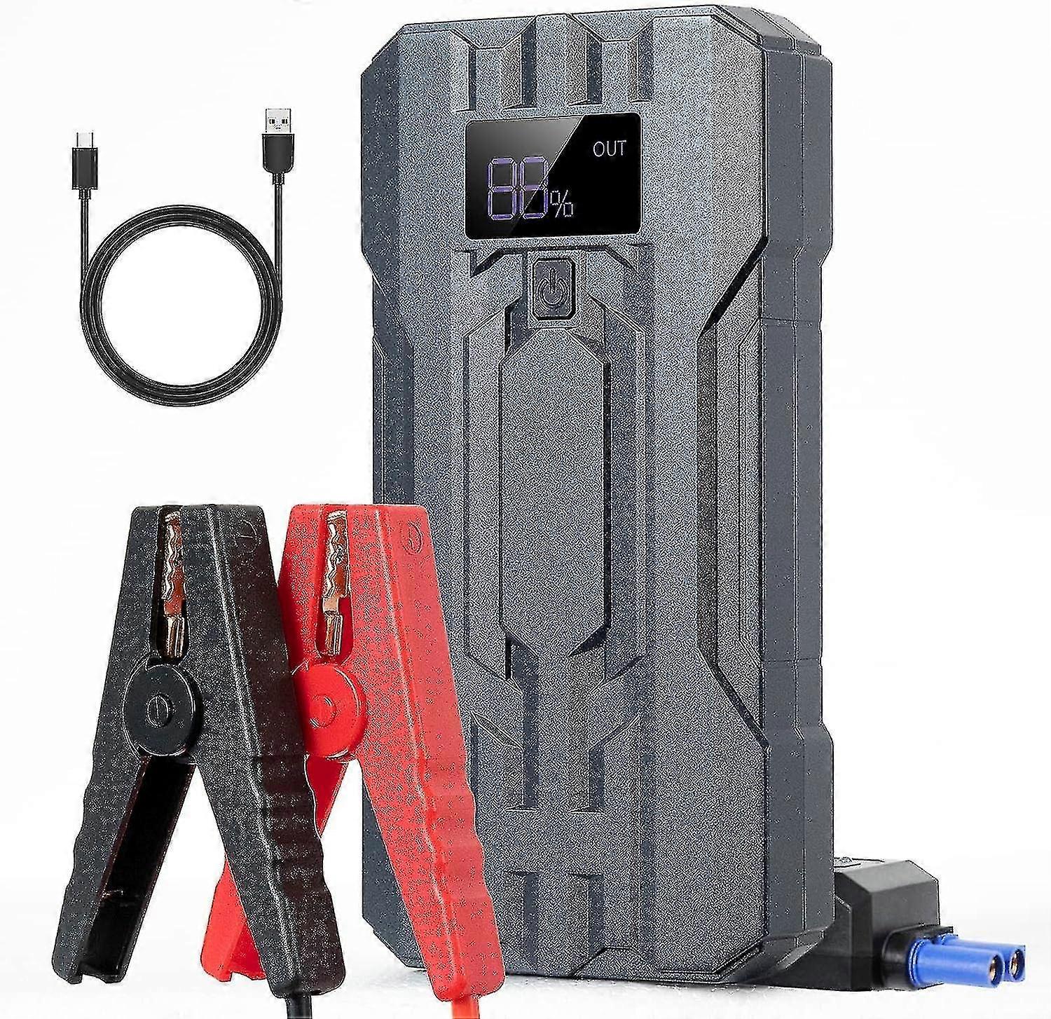 Portable Battery Booster and Jump Starter with Large LCD Screen, 12V Jump Starter Featuring LED Lamp and Quick Charging Capability
