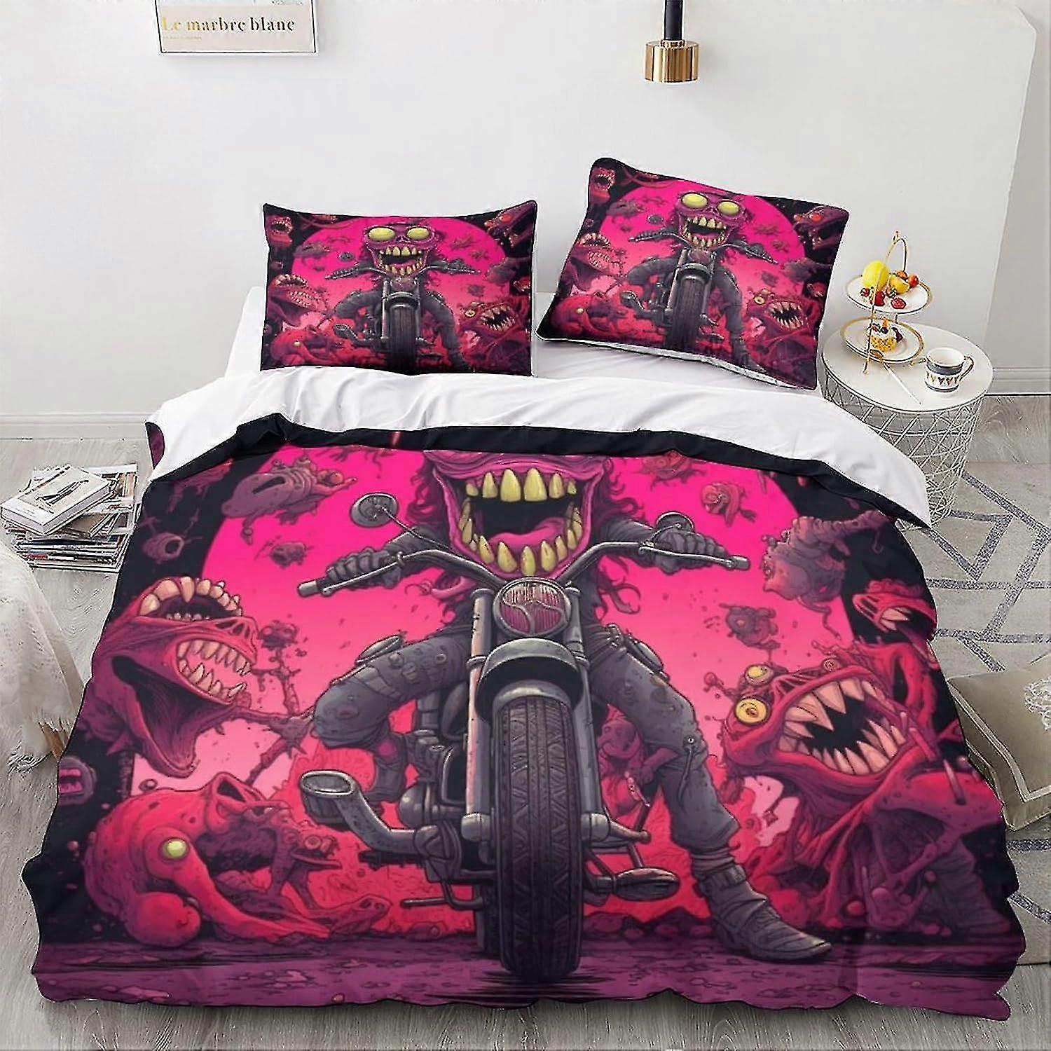 3D-Cartoon-Druck Bettbezugsset mit Oldtimer-Design, Mikrofaser-Polyester-Bettbezug mit verstecktem Reißverschluss