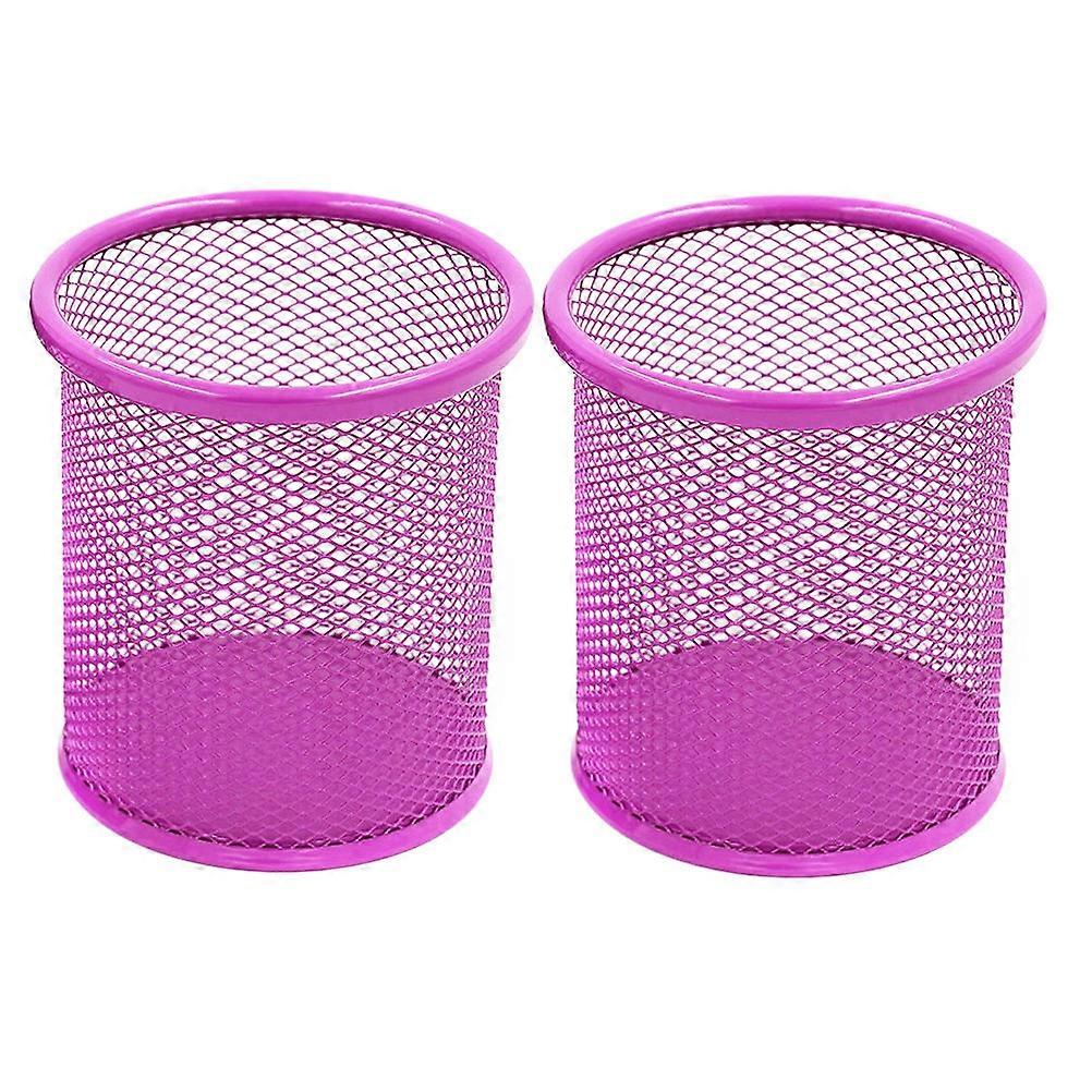 Wire Mesh Desk Holder Office Use Purple 3.5 Inch Steel 2Pcs