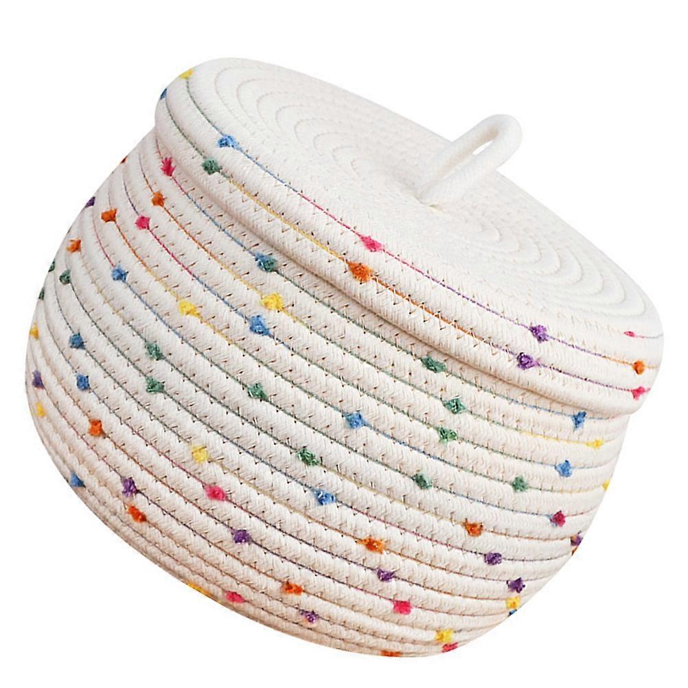 Cotton Rope Woven Storage Basket with Lid – Stylish Home Organizer for Snacks, Sundries, and Space Saving Storage in Living Room or Bedroom