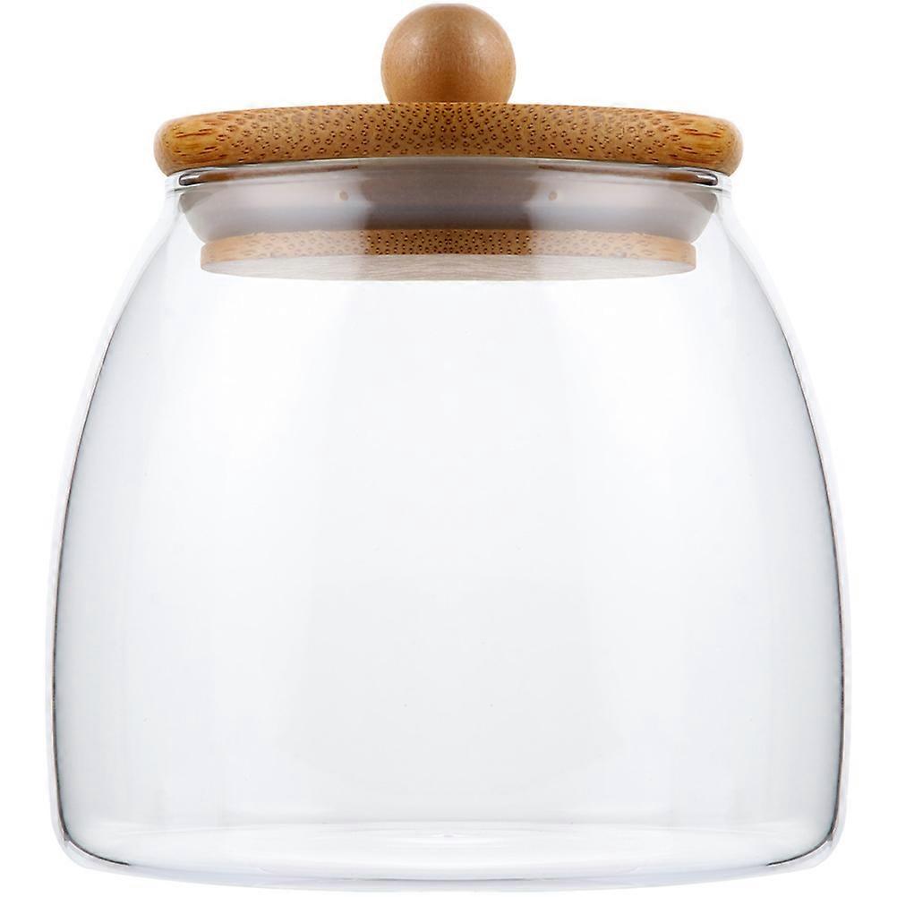 Glass Storage Jar Flour Container with Bamboo Lid for Kitchen Use 4.52x4.52x4.52in Sealing Food Storage 1Set