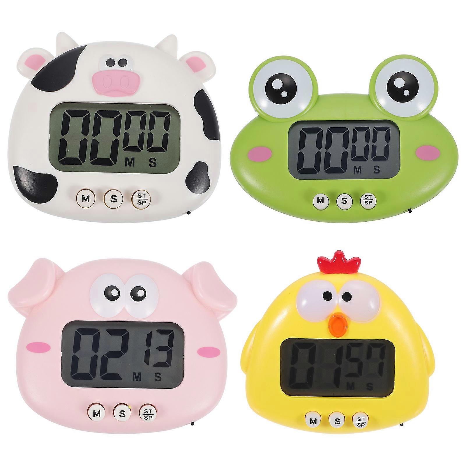 4pcs Cute Cartoon Animal Kitchen Timer Small Digital Countdown Timer with Magnetic Back for Cooking & Study