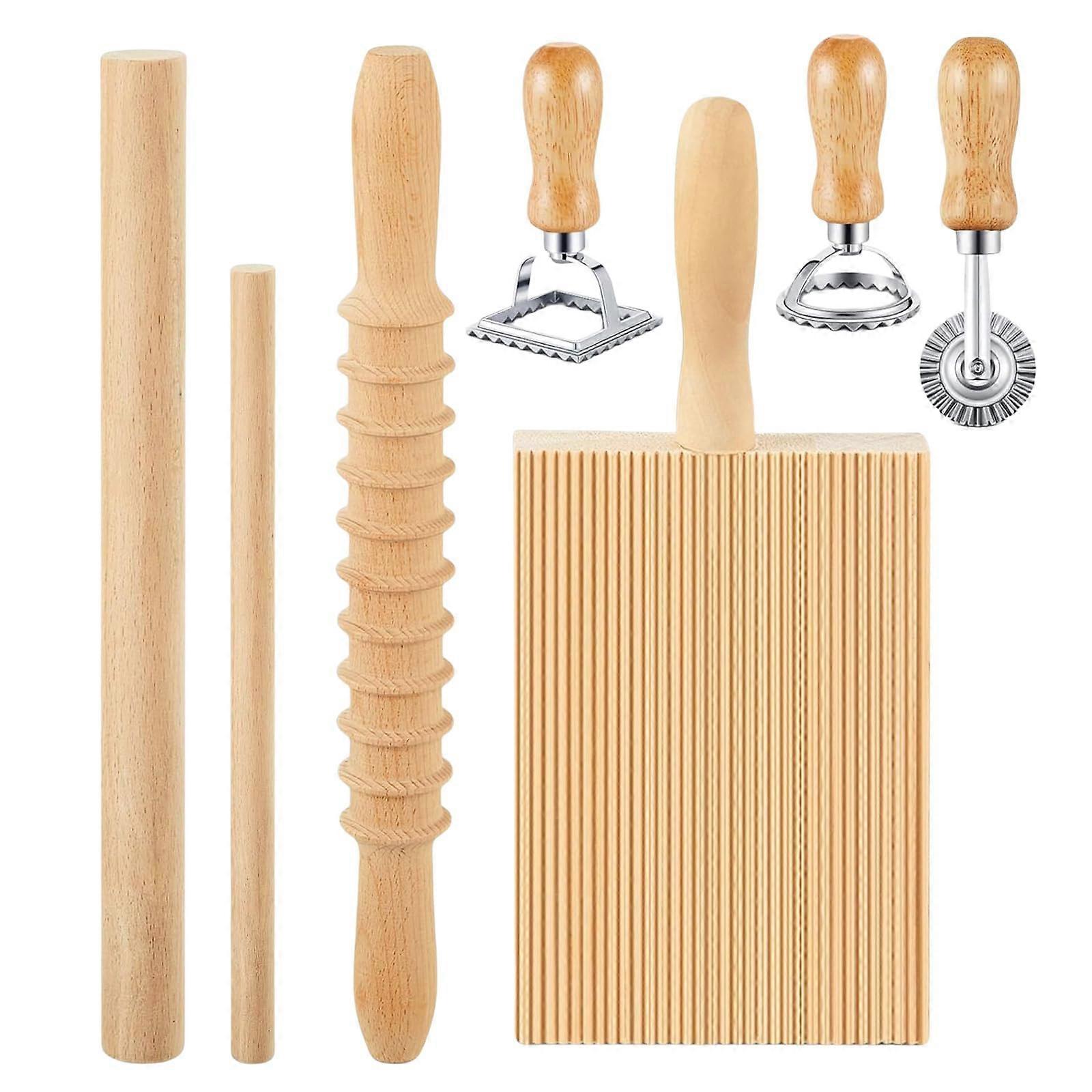 Wooden Gnocchi Board Set Gnocchi Pasta Maker Ravioli Stamp Set Wood Metal Texture for Effortless Pasta at Home