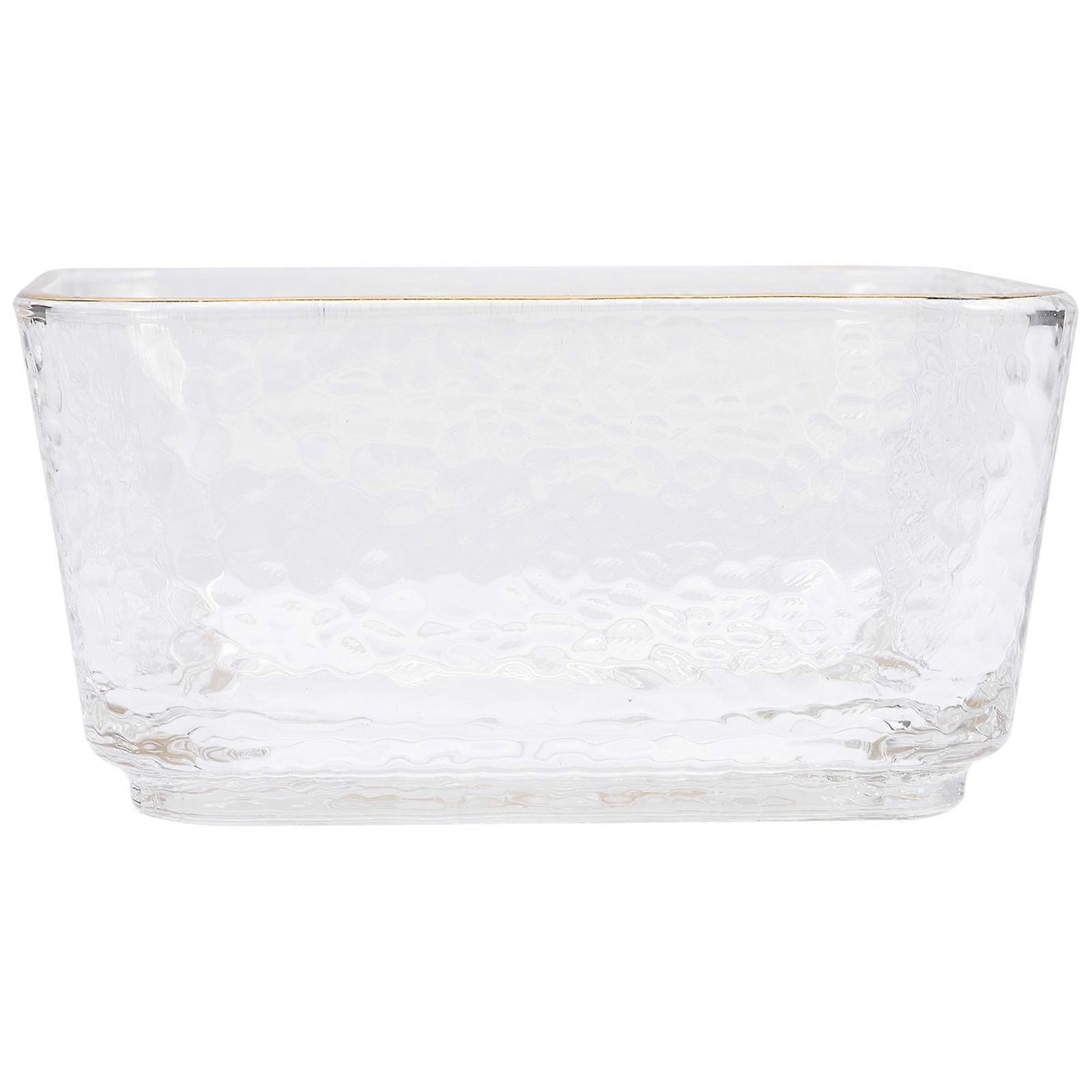 Japanese Style Small Square Glass Serving Bowl with Gold Rim and Hammered Texture   Elegant Multi Use Food Container for Desserts, Fruit, Yogurt,