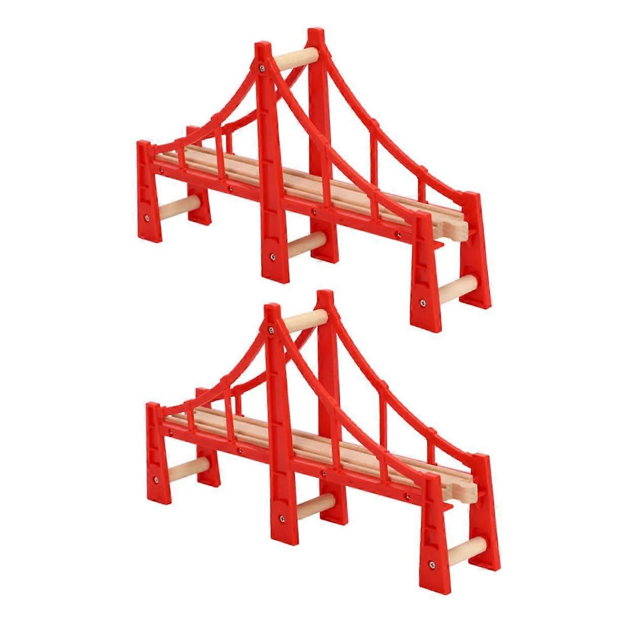 Wooden Train Track Accessories - 2 Pack Red Plastic Track Connectors for Railway Scene, Compatible with Railway Bridge Tracks