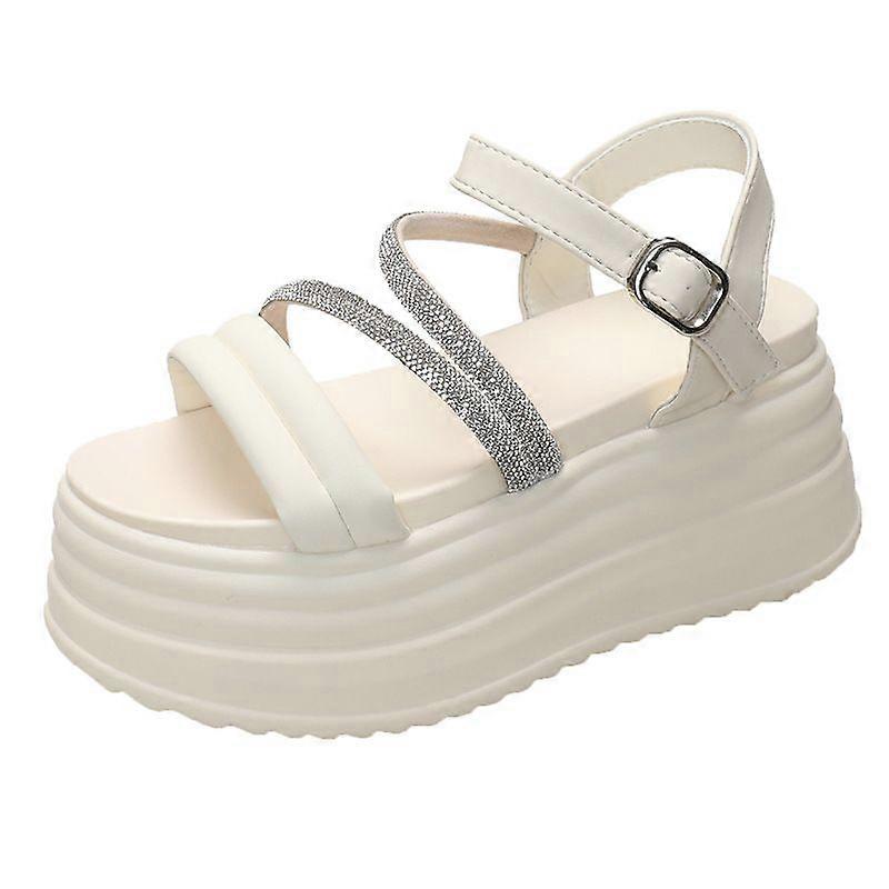 Women's Platform Wedge Sandals Summer Fairy Style Soft Bottom Increase Outer Wear Roman Rhinestone Beach Sandals