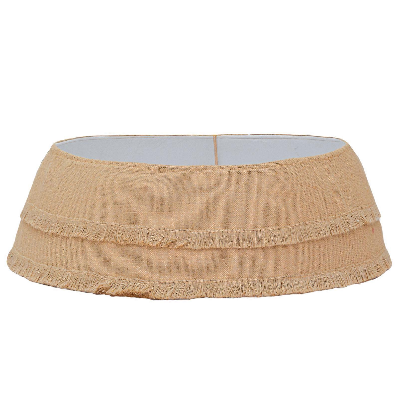 Natural Burlap Christmas Tree Skirt Polyester Base Cover Easy Installation Tree Collar with Two Layer Tassels