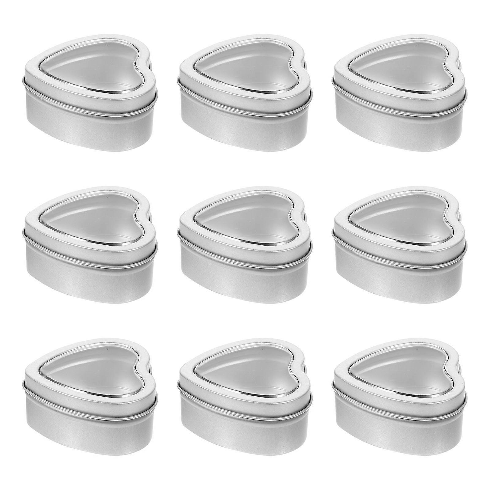10pcs Heart Shaped Tinplate Candle Containers with Clear Window Lids – Durable Boxes for Candle Making, Jewelry, and Party Favors