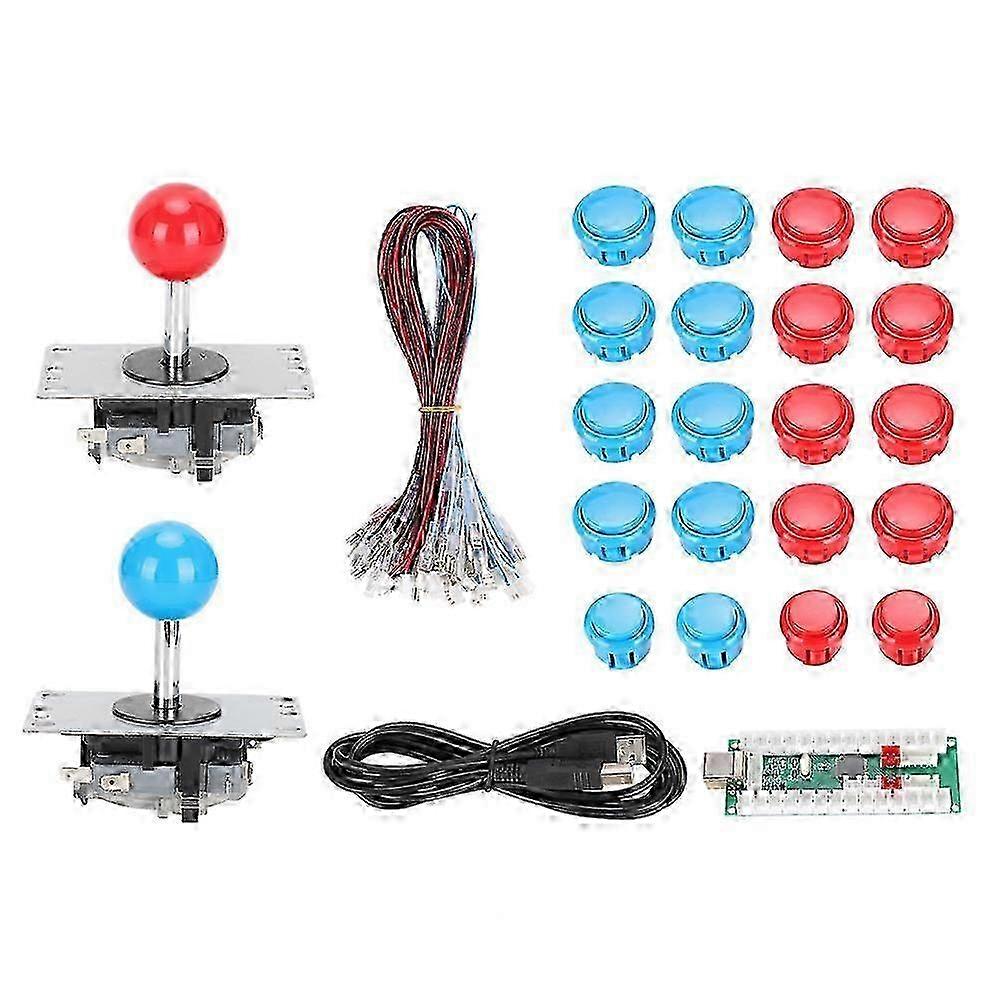 DIY USB Game Joystick Set for Windows and Linux/Android (Blue Red for Two Players)