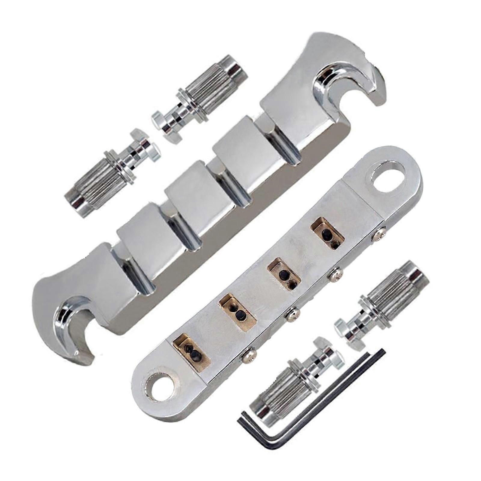 Guitar Roller Bridge with Studs,Allen Wrench Replacement Electric Guitar Part Accessory for LP Style 4-String Guitar Multicolor