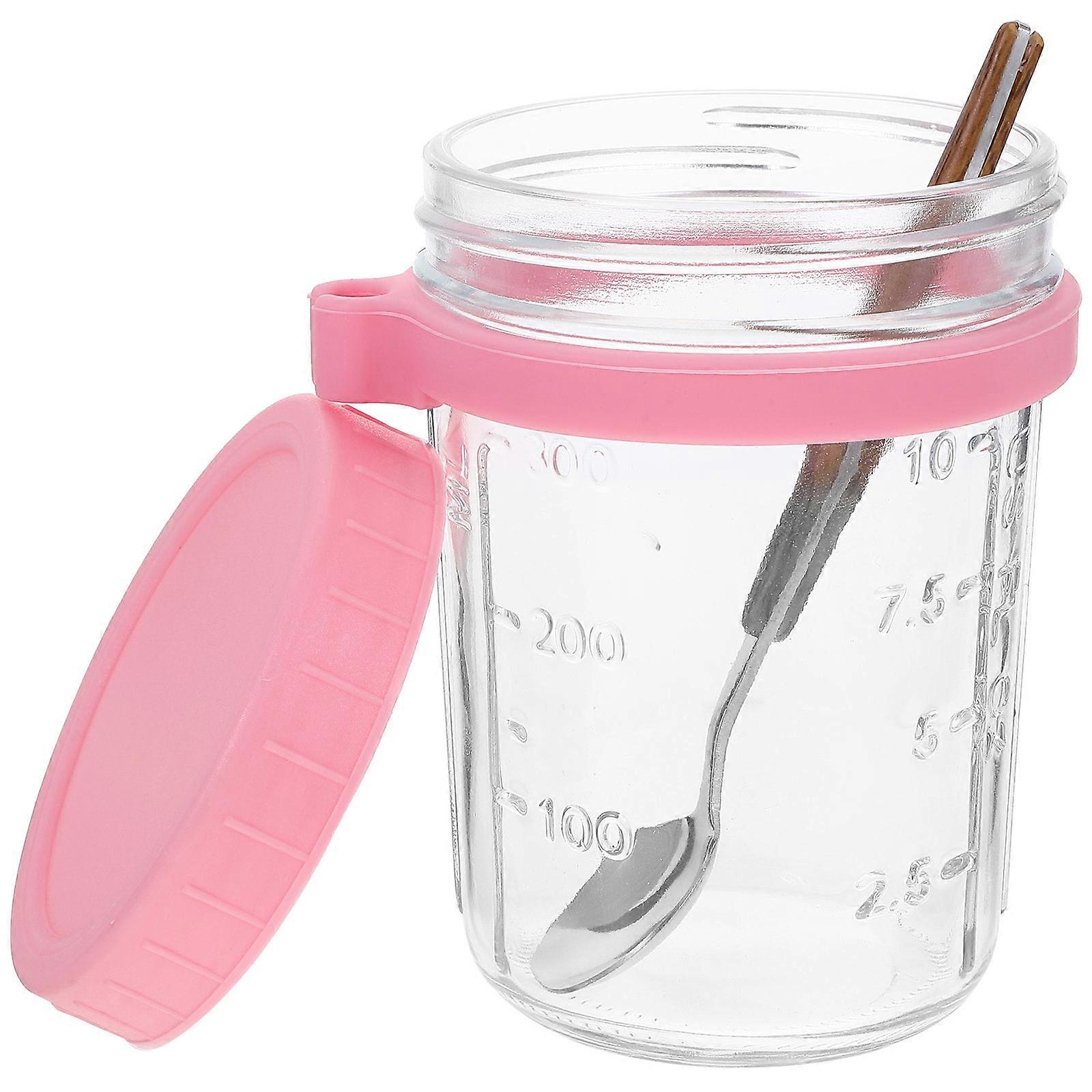Portable Airtight Glass Cup for Overnight Oats Yogurt with Spoon Transparent Soda-Lime Glass
